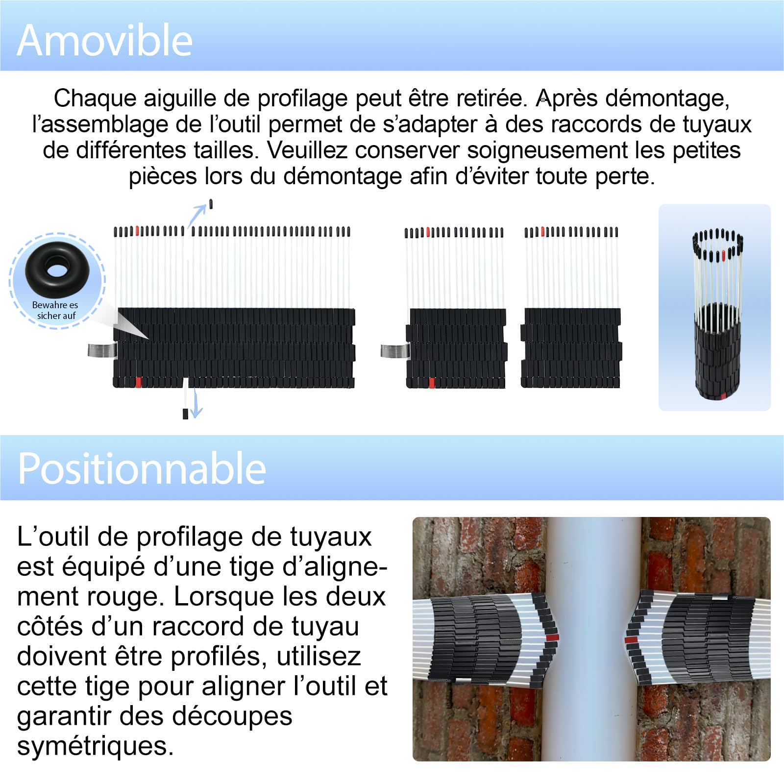 Outil de Profilage de Tuyaux Multifonction, Gabarit de Contour pour Copie de Formes de Tuyaux, Jauge de Mesure pour Carrelage Menuiserie Plomberie Métal et Rénovation (Tuyaux de 0–3″) (Tuyaux de 0–6″)