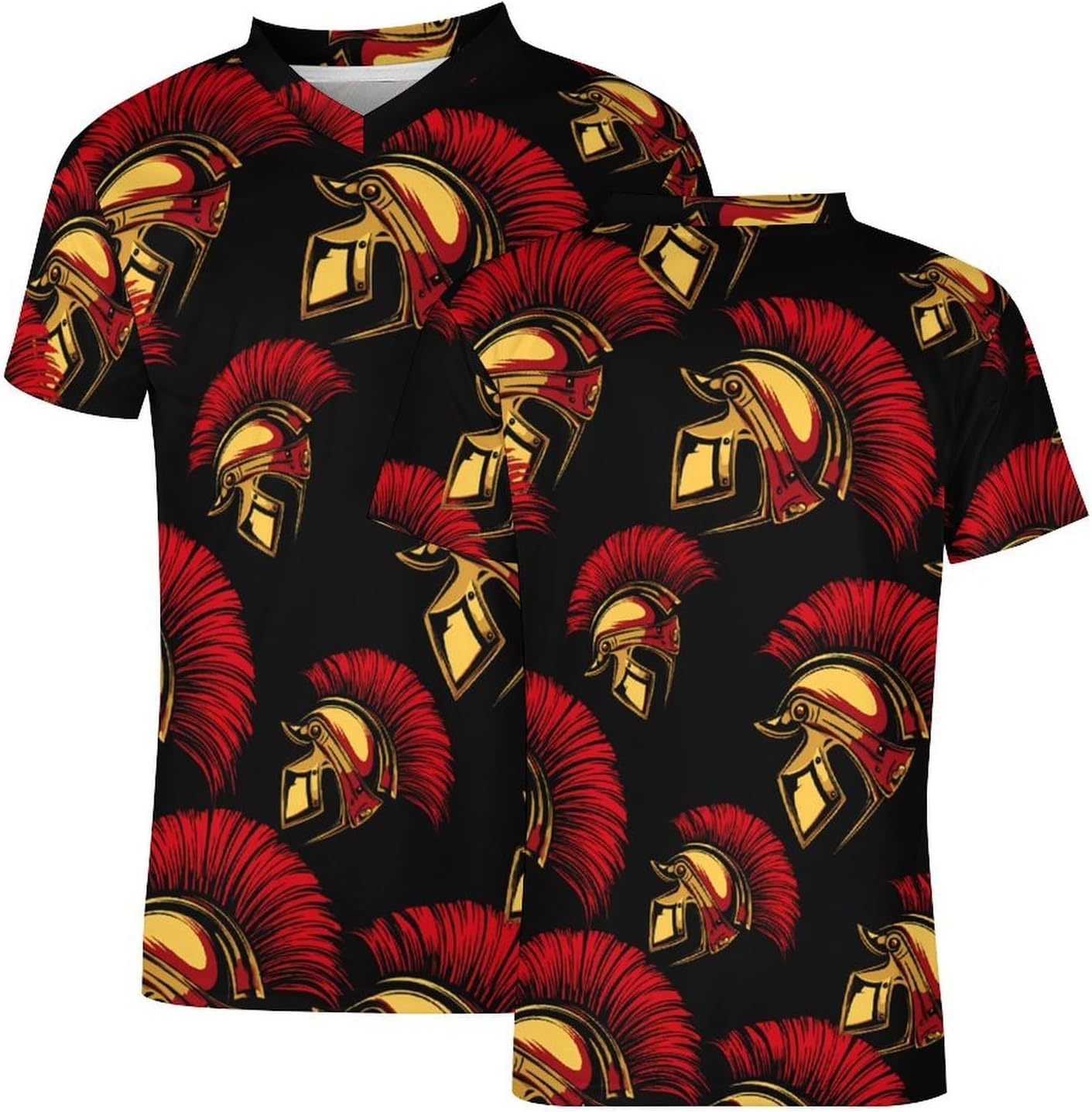 Gold Spartan Helmet Men's Running Shirts V Neck Short Sleeve T Shirt Football Jersey Sport Tops 6X-Large