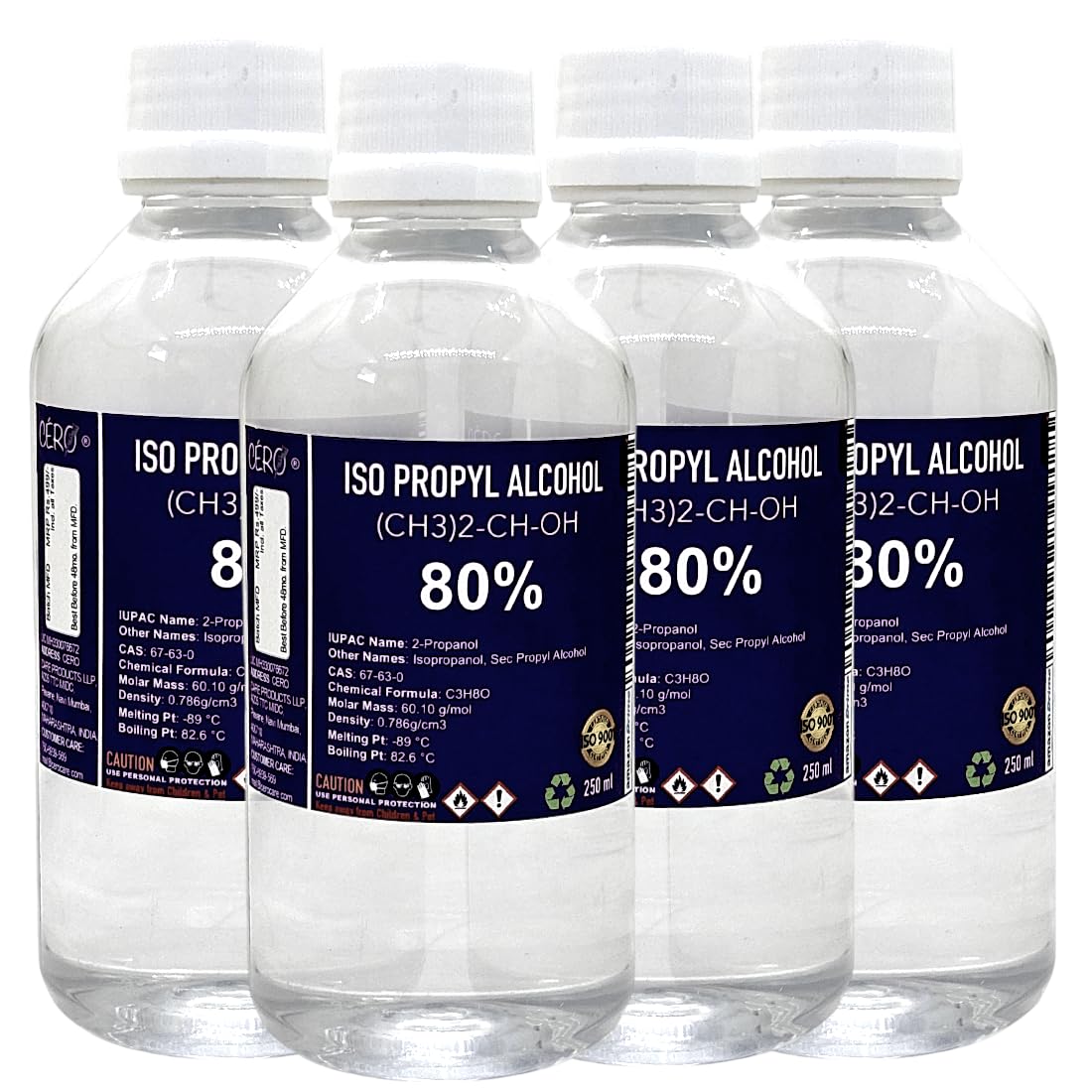 CERO ® IPA Isopropyl Alcohol for Cleaning, All Electronics, Clean Your Makeup Tools, Clean CPU, GPU and Screen, Repair Cosmetics 80% Pure [(CH3)2-CH-OH] CAS: 67-63-0 (250ml) Pack of 4-image-4