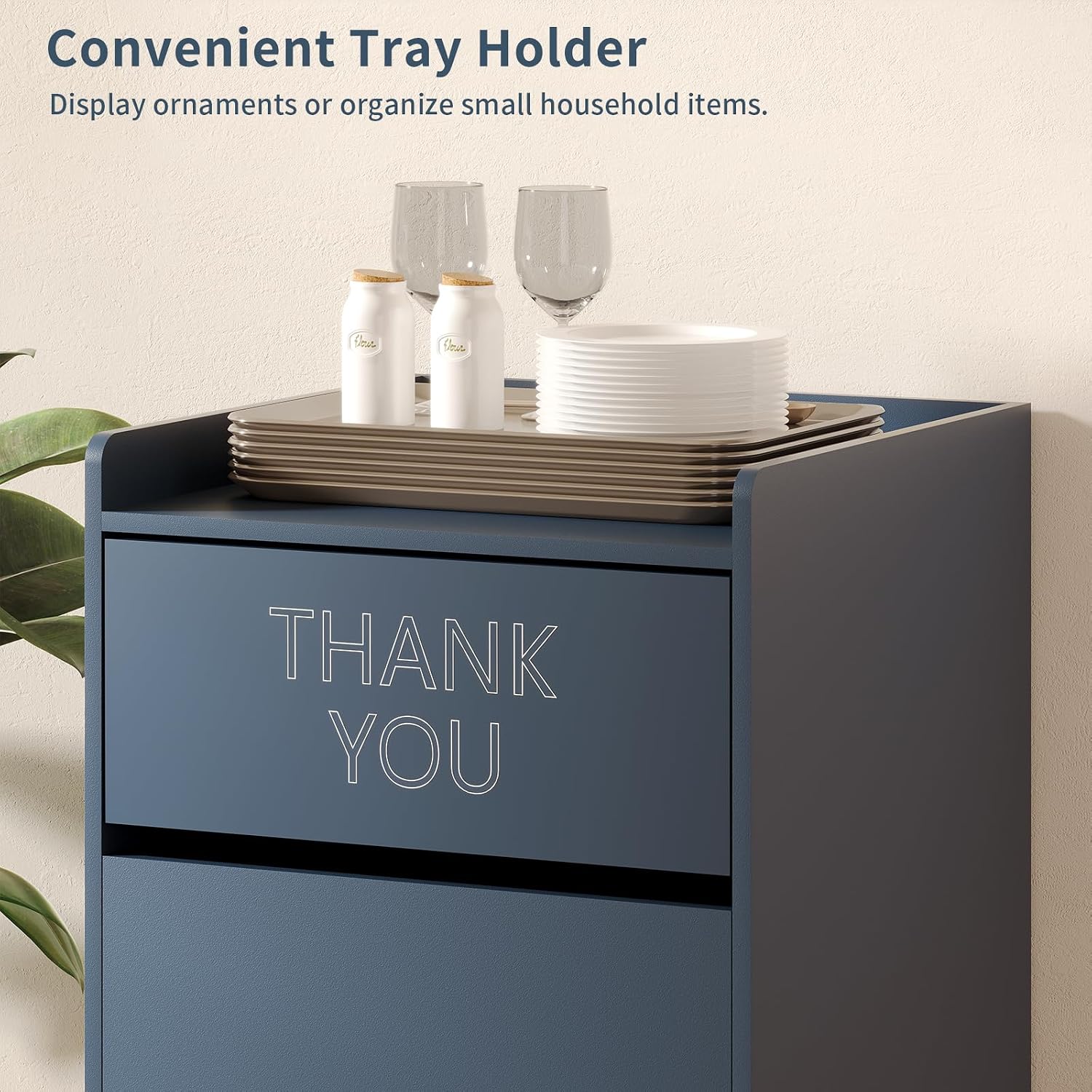 Restaurant Trash Can Cabinet, Commercial Trash Cans 40 Gallon Wooden Trash Can and Garbage Receptacle with Tray Holder, Door, Large Trash Bin for Restaurants, Cafeteria, Kitchen, Office, School, Blue