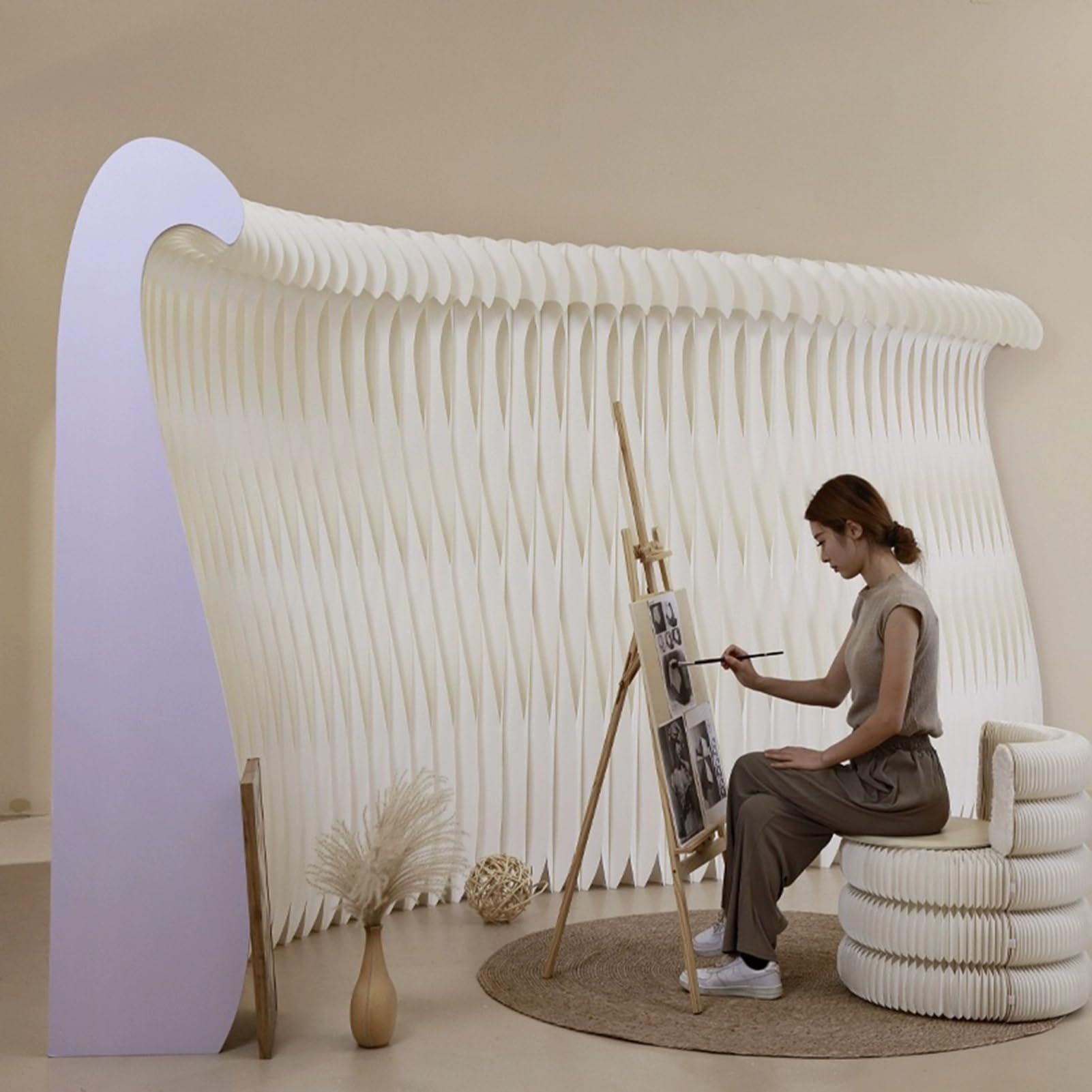 Biombo Divisor de Habitación Divisores de habitación de papel creativos con paredes de papel de partición de privacidad plegables y retráctiles, divisor de pared de habitación para Streaming(3x1.8m/9.