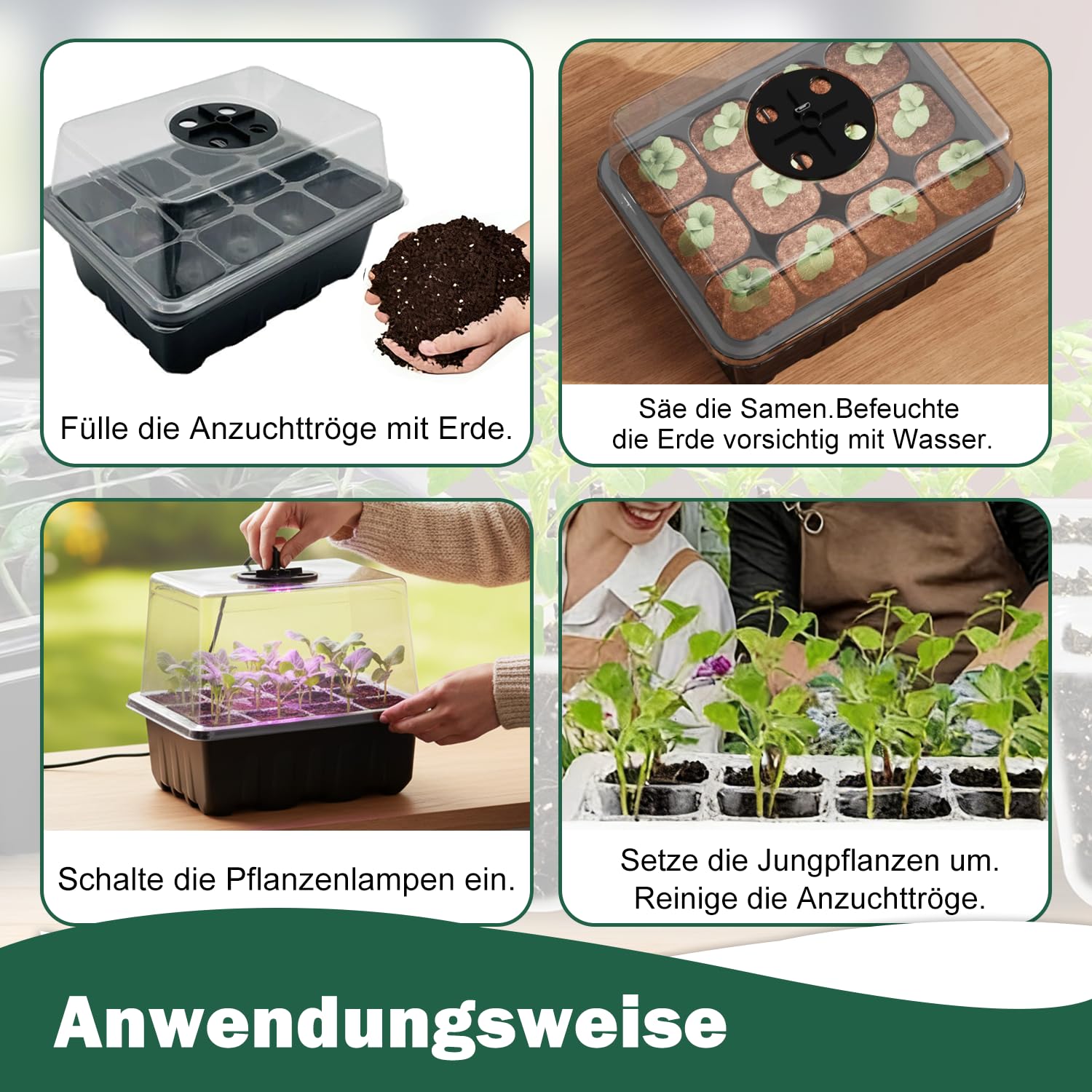 Generisch 6 Stück Mini Zimmergewächshaus Anzuchtkasten mit Pflanzenlampe | Mini Treibhaus Anzuchtkasten mit LED Dimmbare Anzuchtlampe Zur Keimung Von Sämlingen, Verdicken Tabletts Anzuchtschale
