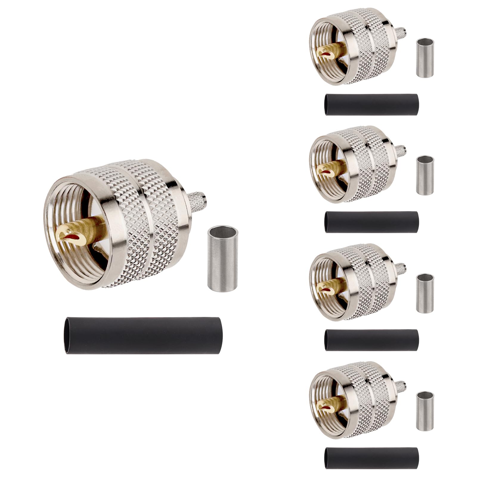 PL-259 UHF Male Plug Crimp Coax Connector Adapter for RG58 LMR195 3D-FB RG142 KSR195 RG400 Cable (Pack of 5)