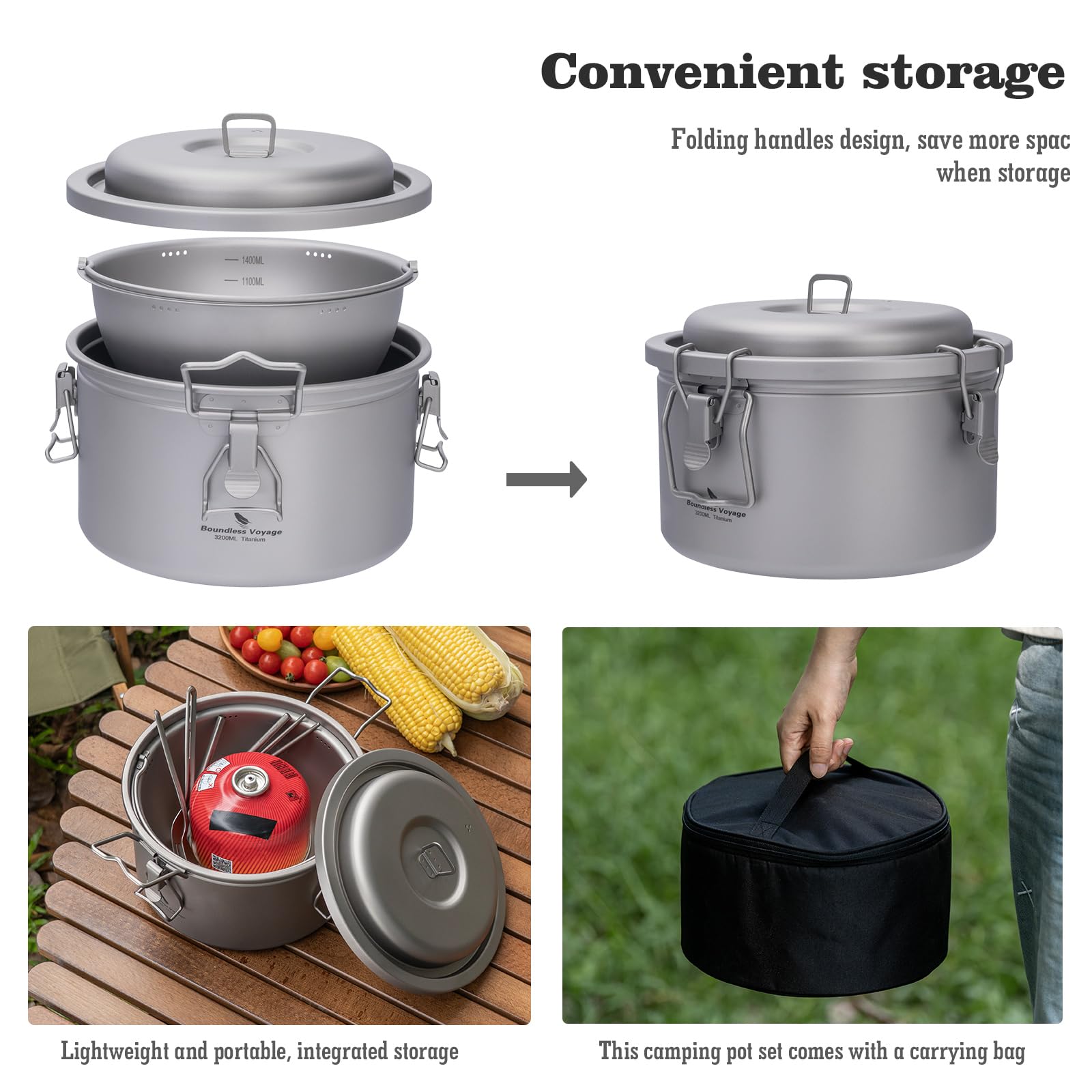 Boundless Voyage Camping Titantopf Multifunktionskoch Ultraleichter Reiskocher Rucksackreisen Küchenutensilien für Wandern, Outdoor, Reisen ti2091-C