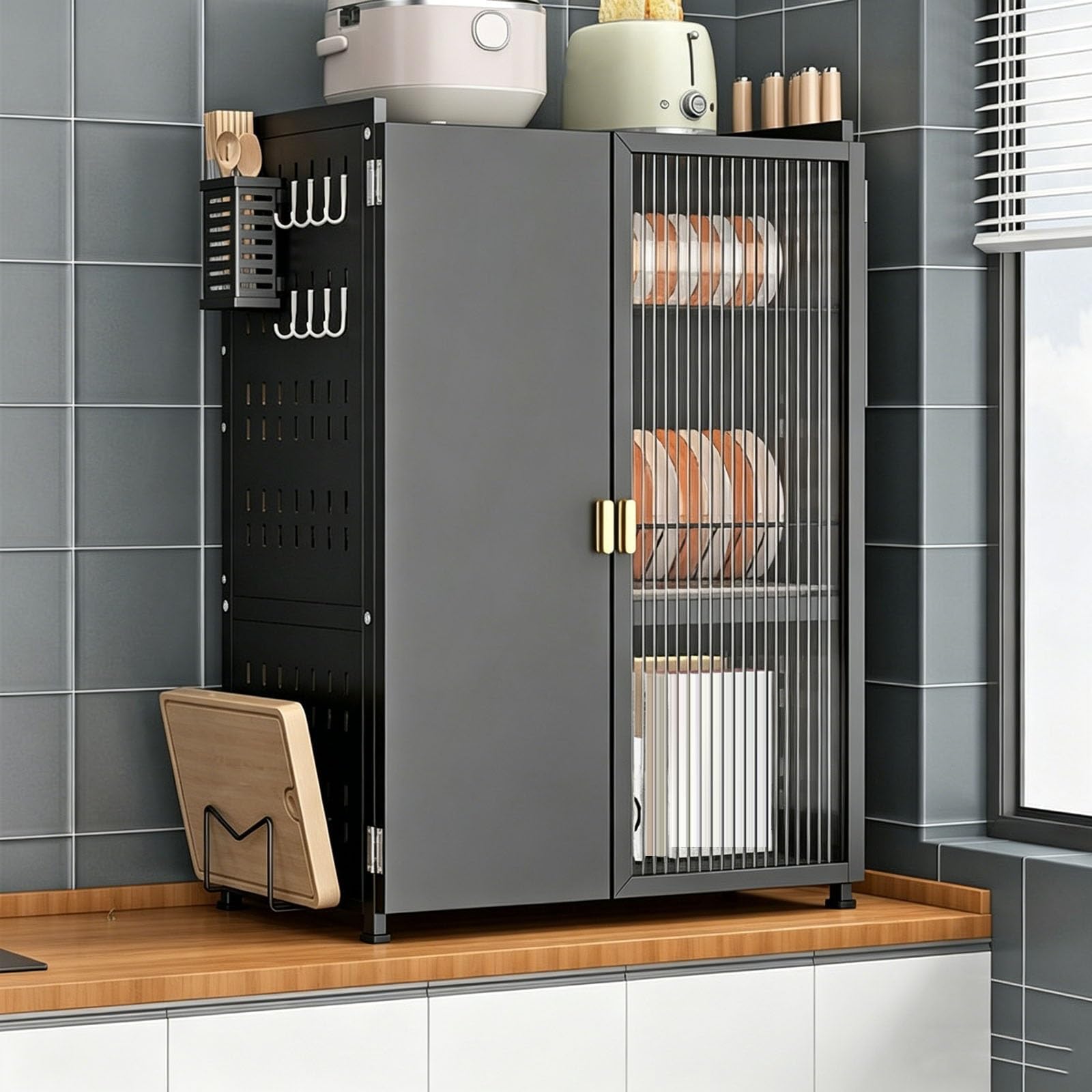 Scolapiatti da cucina in metallo a 3 livelli, organizer salvaspazio e scaffale per piatti, tazze e utensili, elegante design nero per una conservazione efficiente della cucina