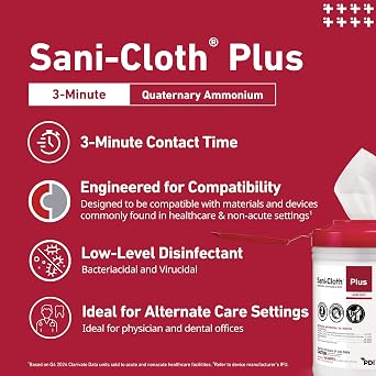 PDI Sani-Cloth Plus Germicidal Cloth, Pack of 160, 6 x 6-3/4 Large Wipes