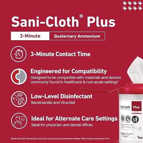 PDI Sani-Cloth Plus Germicidal Cloth, Pack of 160, 6 x 6-3/4 Large Wipes