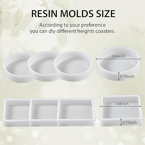 Miniatura 2 de Juego de 8 moldes de resina para posavasos de resina, incluye 4 moldes cuadrados y 4 redondos de silicona gruesa para fundición de resina, moldes de