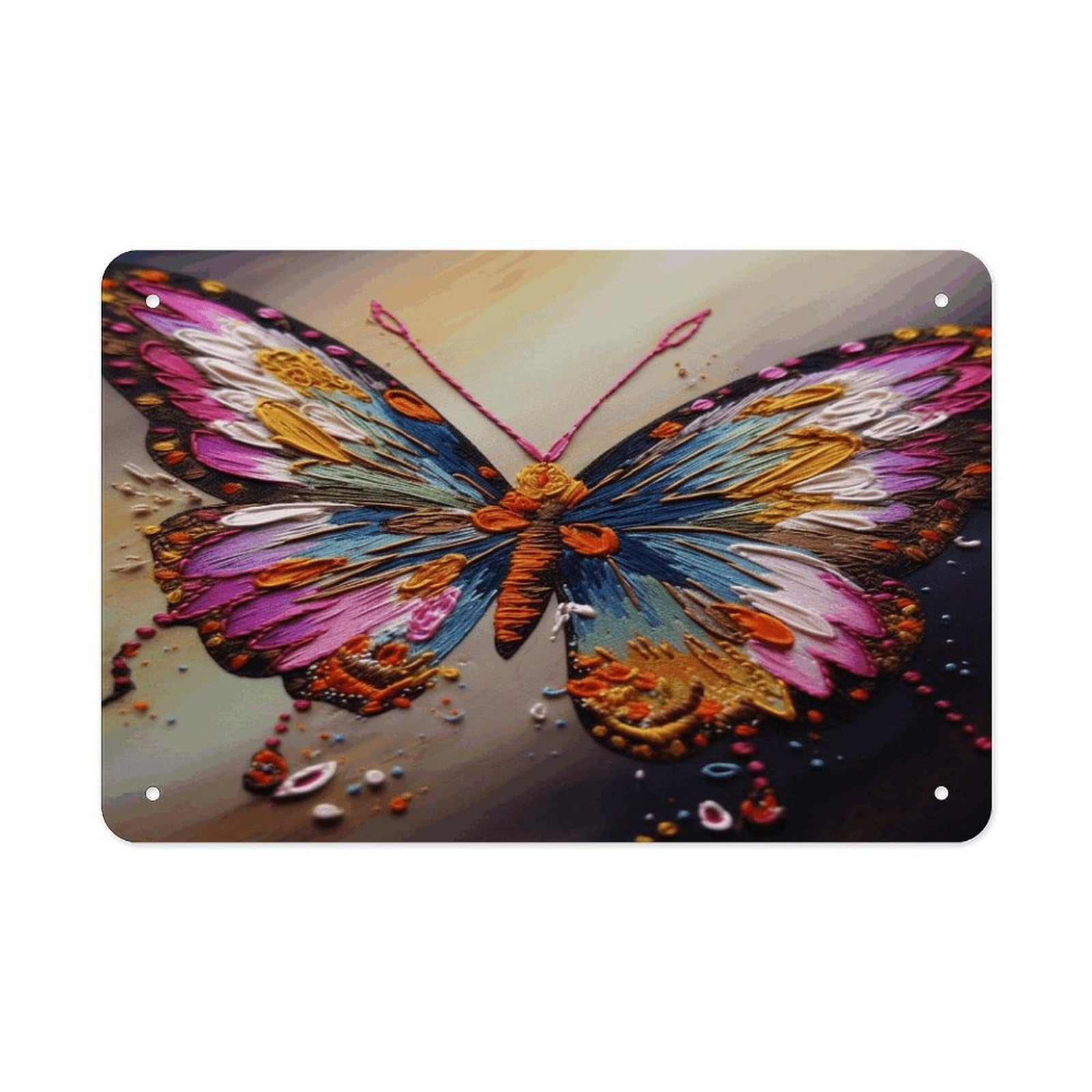Fodpand Style Embroidery Colorful Butterfly Wall Art Metal Signs Tin Sign
