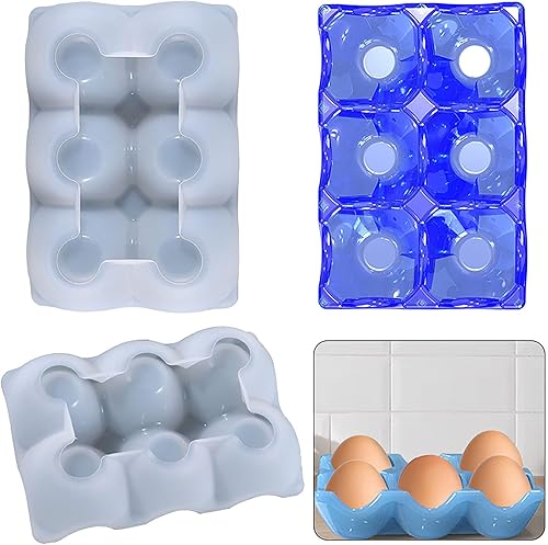 Miniatura 3 de 2 piezas de 6 tazas soporte para huevos de resina de silicona, bandeja de huevos, organizador de moldes de silicona epoxi para nevera, refrigerador,