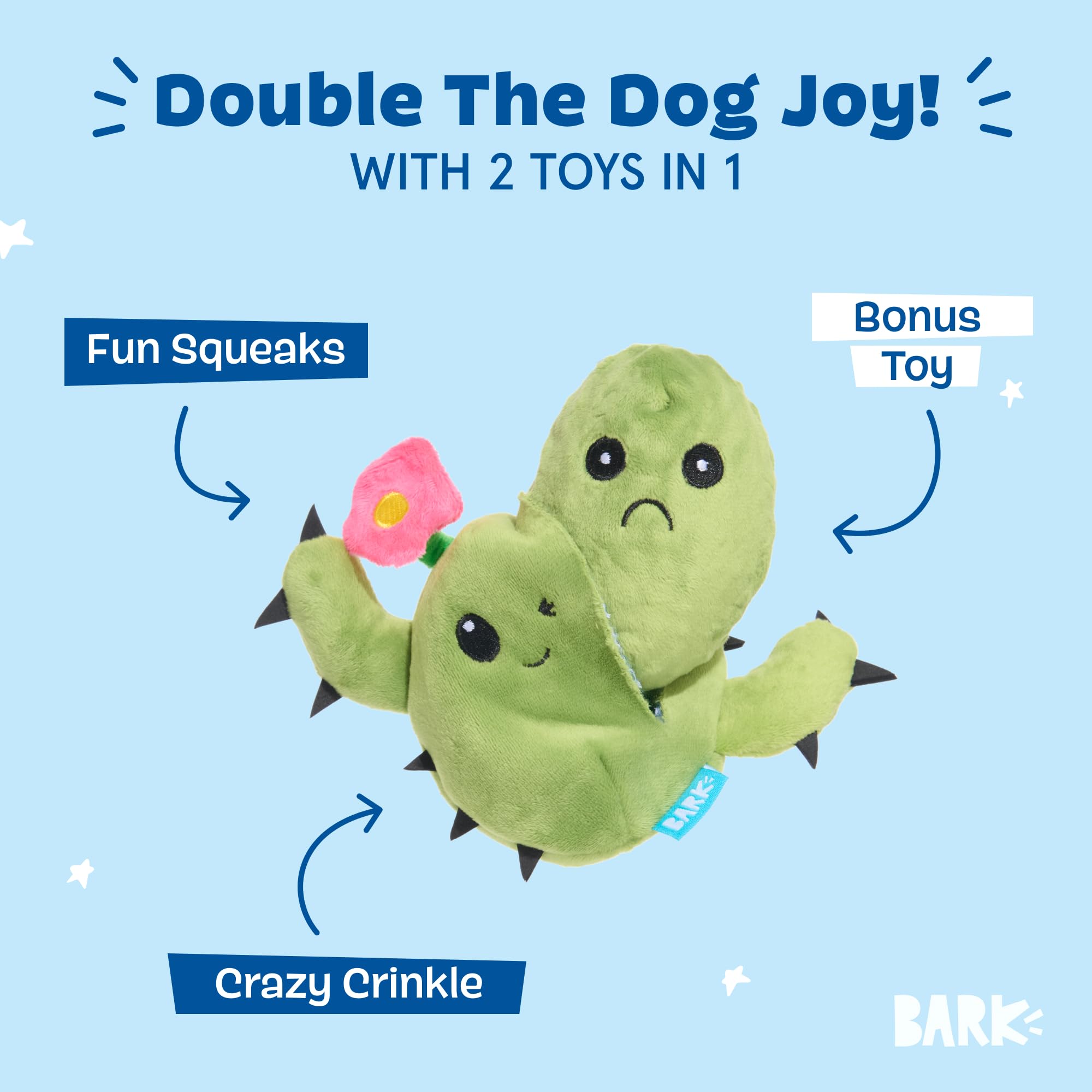 Bark Dog Toy Consuela The Cactus 2 in 1 Interactive Squeaky Plush Toy For Dogs and Puppies, Rip and Reveal With Hidden Toy - Image 2
