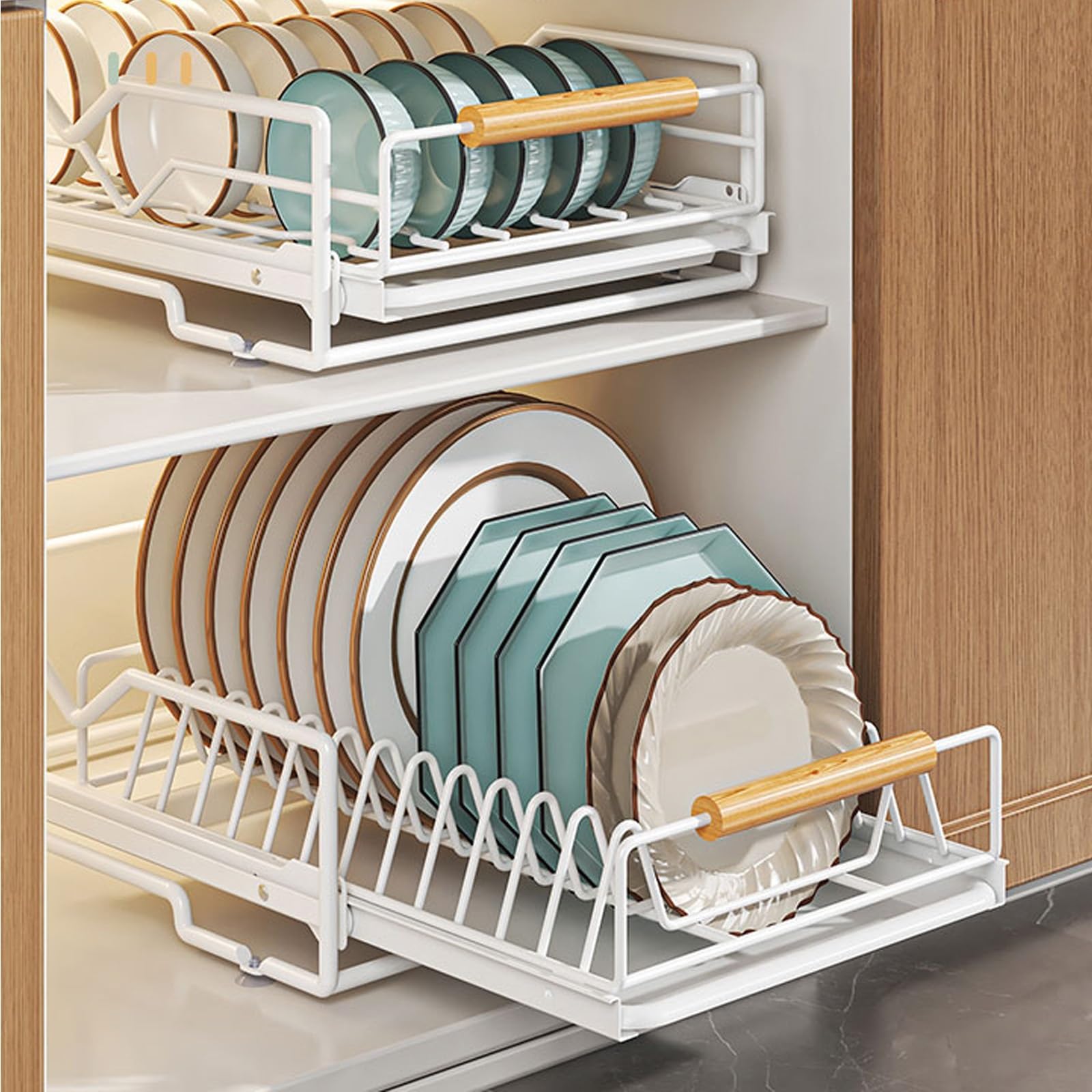 Geschirrhalter für die Küche, Dieser Geschirrtrockner ist weiß, misst 40 x 30 x 13 cm und verfügt über einen Utensilienhalter(Plate Rack)