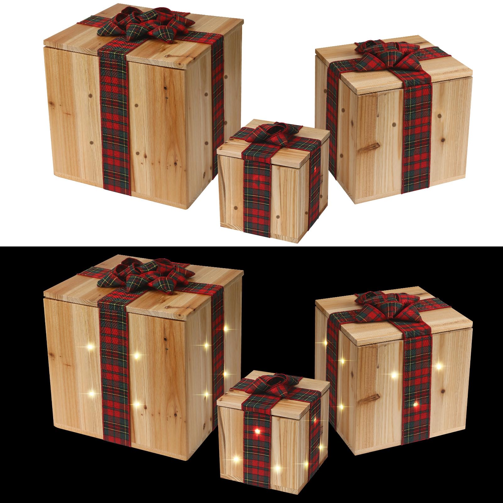   Christmas Lighted Gift Boxes Wooden Christmas Light up 