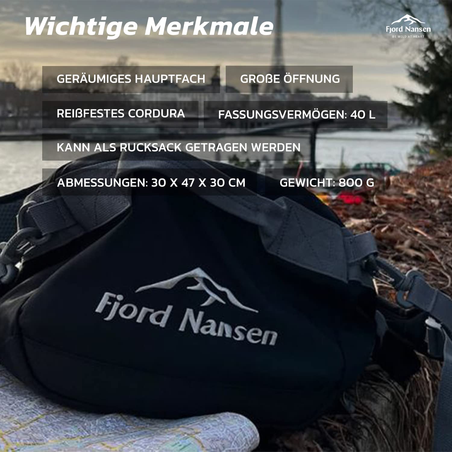 FJORD NANSEN Tolga Duffle Torba Plecak 2 w 1 dla Kobiet i Mężczyzn, Torba sportowa podróżna, Pojemna torba na sprzęt survivalowy Outdoor, Backpack Weekender 30 x 47 x 30 cm 40 L Grafitowy