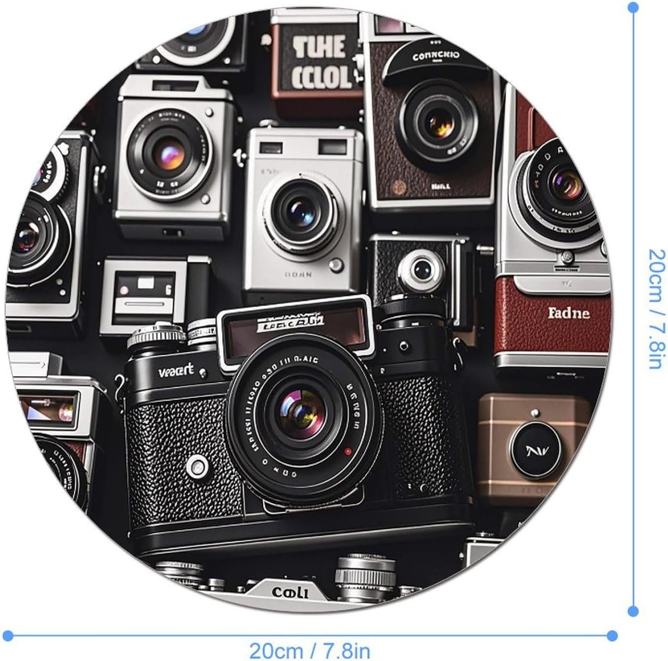 Retro Cool Camera Collection Mouse Pad Round Computer Mouse Mat with Non-Slip Rubber Base Portable Round Mouse Pad Cute Funny Gaming Mousepad for Office Gaming, Desk Accessory 7.8 X 7.8 Inch image 2