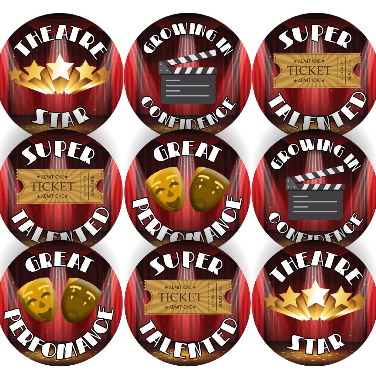 144 Theatre Stage School 30mm Reward Stickers for School Teachers, Parents and Nursery