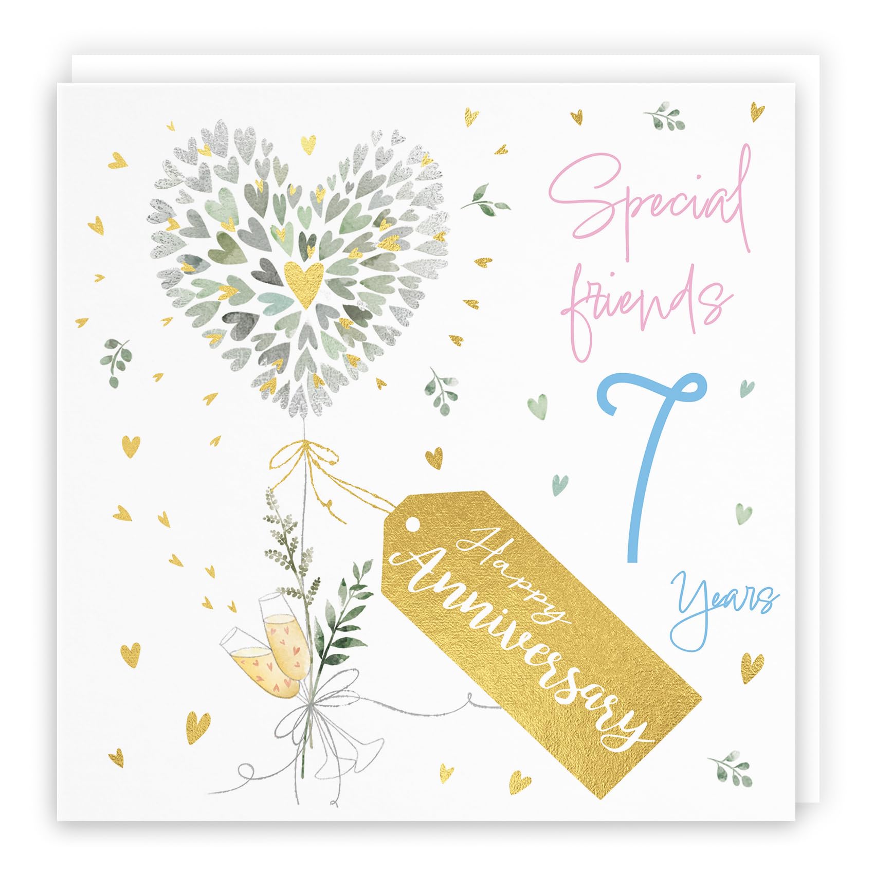 Hunts England - Special Friends 7th Anniversary Card - 7 Years - Contemporary Hearts - Gold Foil - 7th Wedding Anniversary Card For Special Friends - Milo's Gallery โ image 1