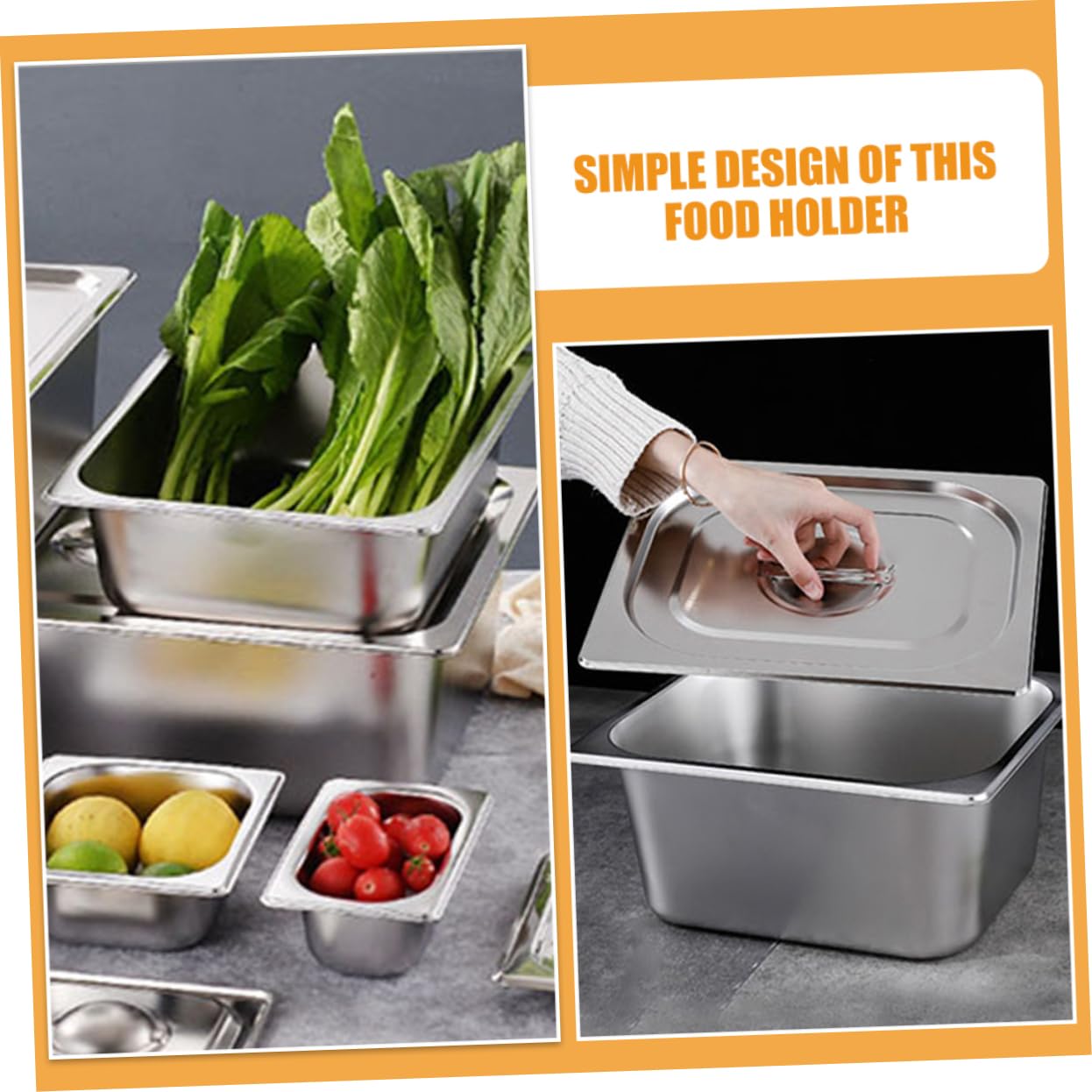 Piatto Coperchio Set Inox Buffet 2 Acciaio Rettangolare