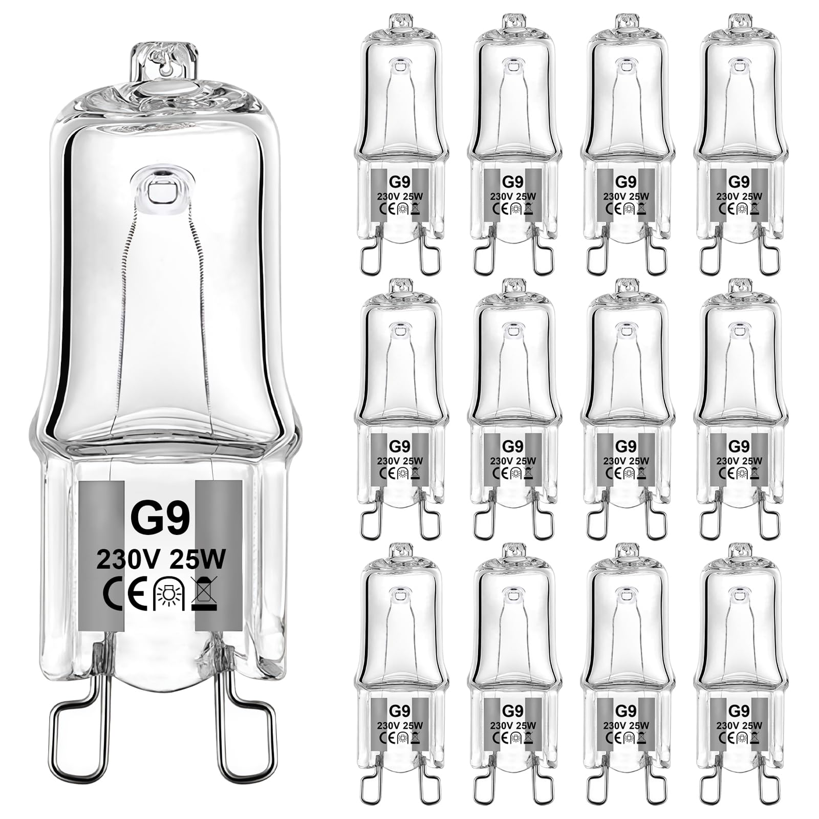 Givurao G9 Halogenlampe 25W, 12 Stück G9 230V Halogenglühbirne Dimmbar 2700K Warmweiß 300LM Kein Flackern 25 Watt Halogen Leuchtmittel für Backofen Mikrowellen Herd Deckenleuchten