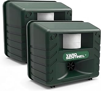 Includes AC Adapter, Extension Cord Pest Repeller Yard Sentinel 2 Pack Outdoor Ultrasonic Animal Control, Green, Sound Frequency:15 kHz -18 kHz