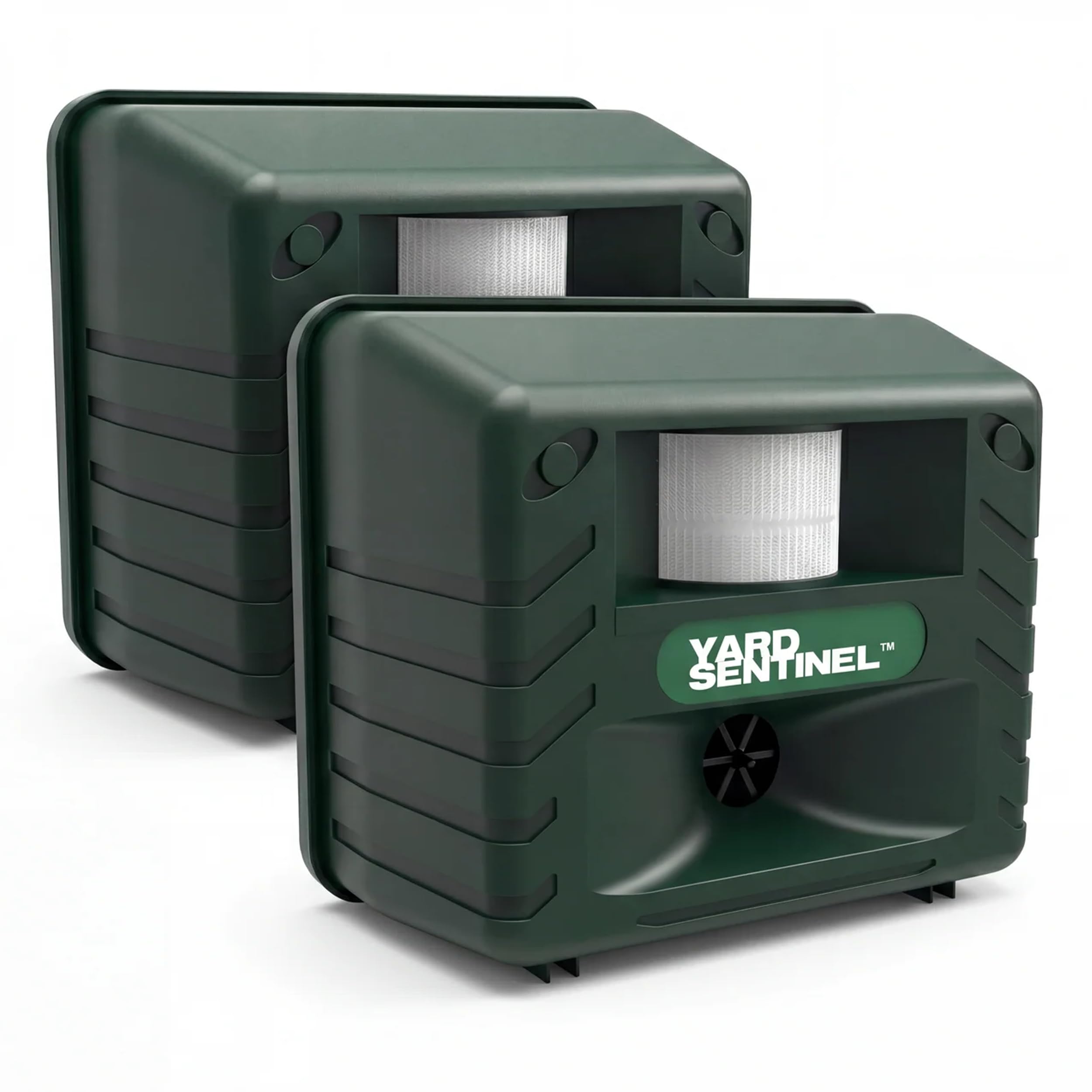 Includes AC Adapter, Extension Cord Pest Repeller Yard Sentinel 2 Pack Outdoor Ultrasonic Animal Control, Green, Sound Frequency:15 kHz -18 kHz