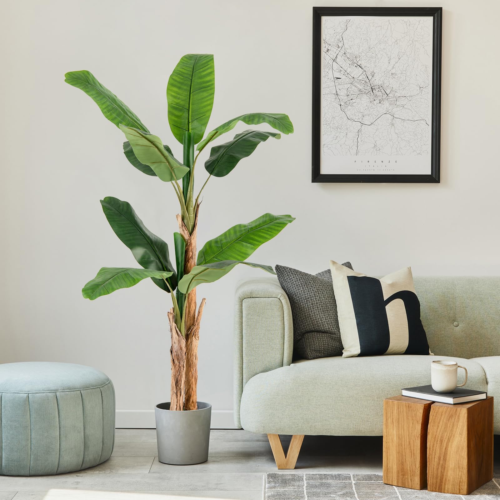 GIANTEX Plante Artificielle Intérieur, Fausse Plante Bananier 165 CM en Pot avec Ciment, 2 Tiges Réalistes & 10 Grandes Feuilles, Arbre Artificiel Intérieur Extérieur Maison Jardin Bureau