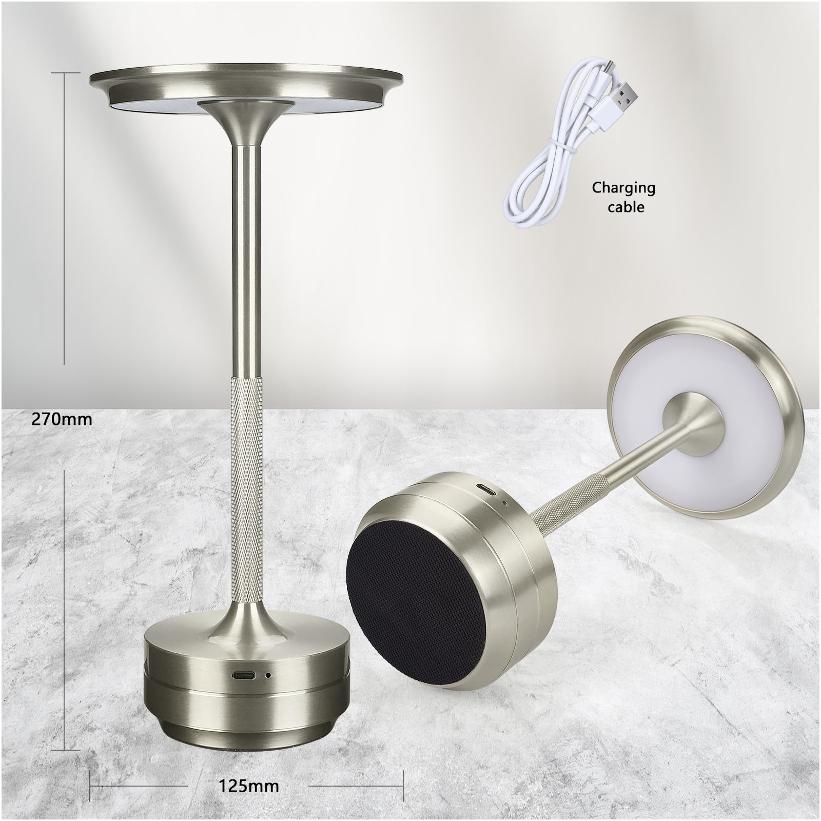 MMOBIEL Lampada da Tavolo Senza Fili Lampada LED Tondo in Metallo Ricaricabile – Touch Control, Dimmer a 3 Colori, Batteria 1800mAh, USB-C – Camera, Patio, Interno/Esterno – 2 Pezzi – Argento