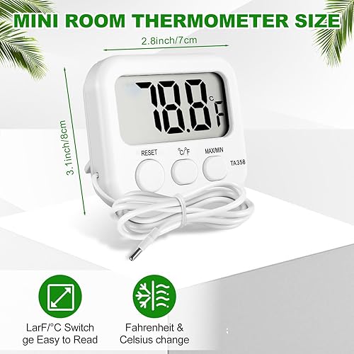 Miniatura 3 de Kingdder Paquete de 3 termómetros digitales con sensor externo, termómetro para nevera, congelador, monitor de temperatura ambiente impermeable con