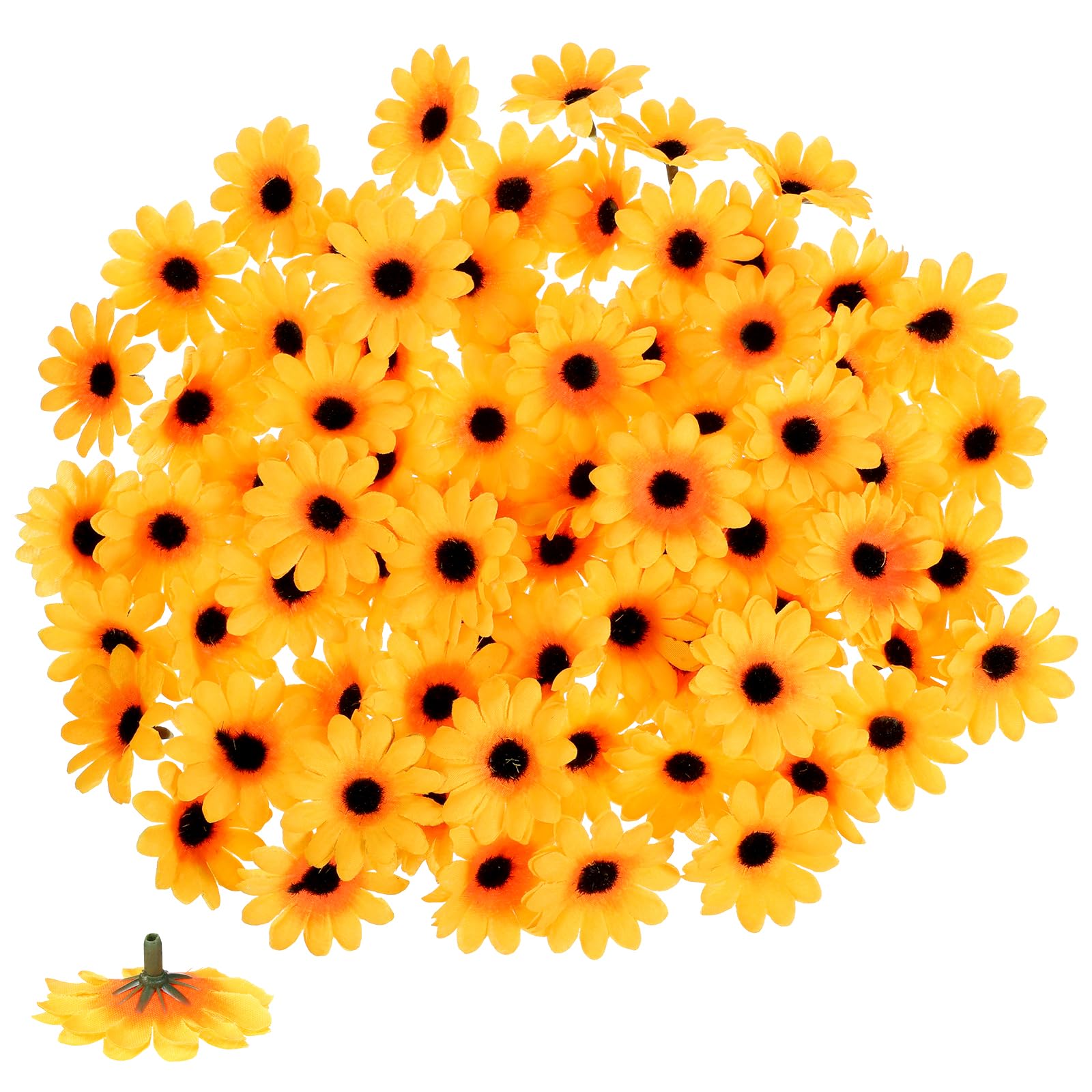 Psiriol 100PCS Yellow Artificial Flower Heads, Sunflowers Artificial Flower Heads, Mini Fake Sunflower Decorative, Fabric Flowers Craft, Floral Embellishments for Wedding, Home Decor