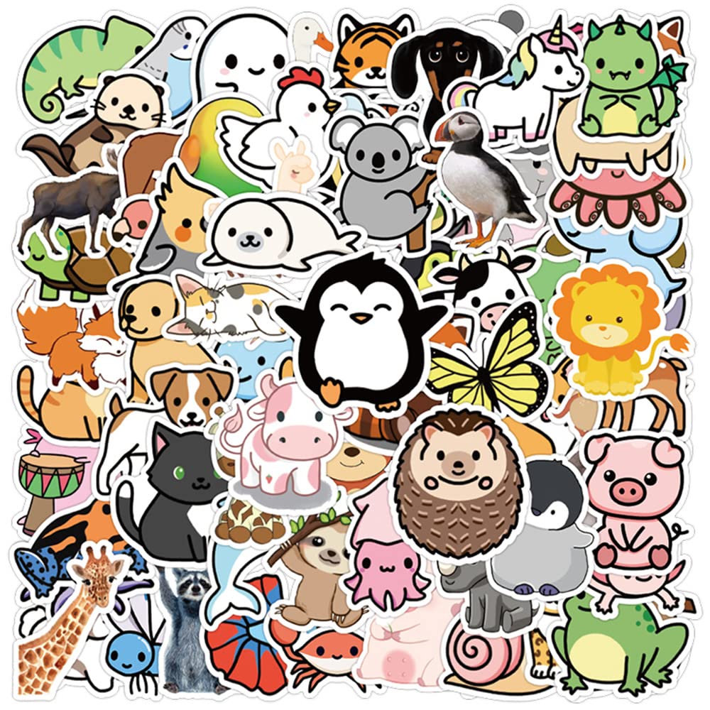 Cartoon Animals Stickers 100pcs,Aesthetic Decoration Water Bottles Vinyl Stickers for Scrapbook,Laptop,Kid,Teen,Girl