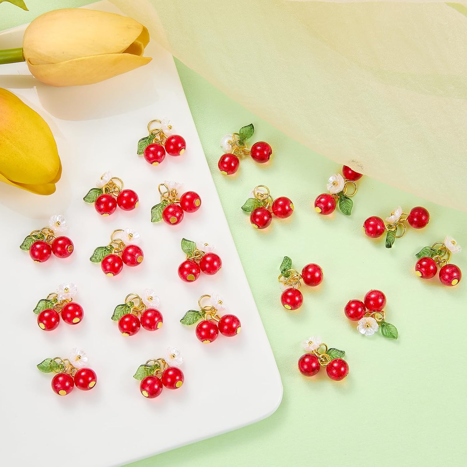 50 Pieces Cherry Charms for Jewelry Making Bulk Cute Glass Flower Pendants for Bracelet Necklace Earring DIY Supplies - Image 3