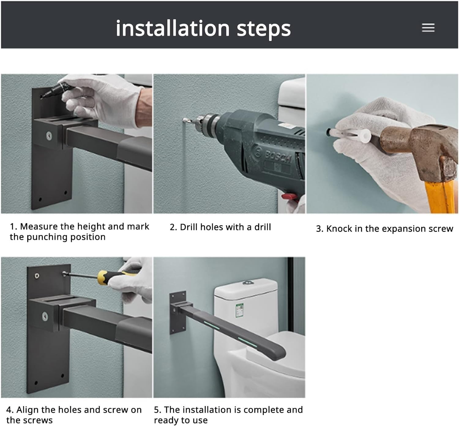 Barra de Seguridad abatible para Inodoro, pasamanos de Seguridad para baño, Montaje en Pared, pasamanos de Seguridad para baño, Barra de Agarre Antideslizante de Acero Inoxidable, Ayuda para el