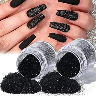 2Boxes 0.2mm Shimmer Black White Rainbow Nail Glitter Holographic Shining Sugar Nail Glitter Candy Coat Sugar Coating Effect Powder Nail Pigment Powder Black Candy Sweater Effect 10g