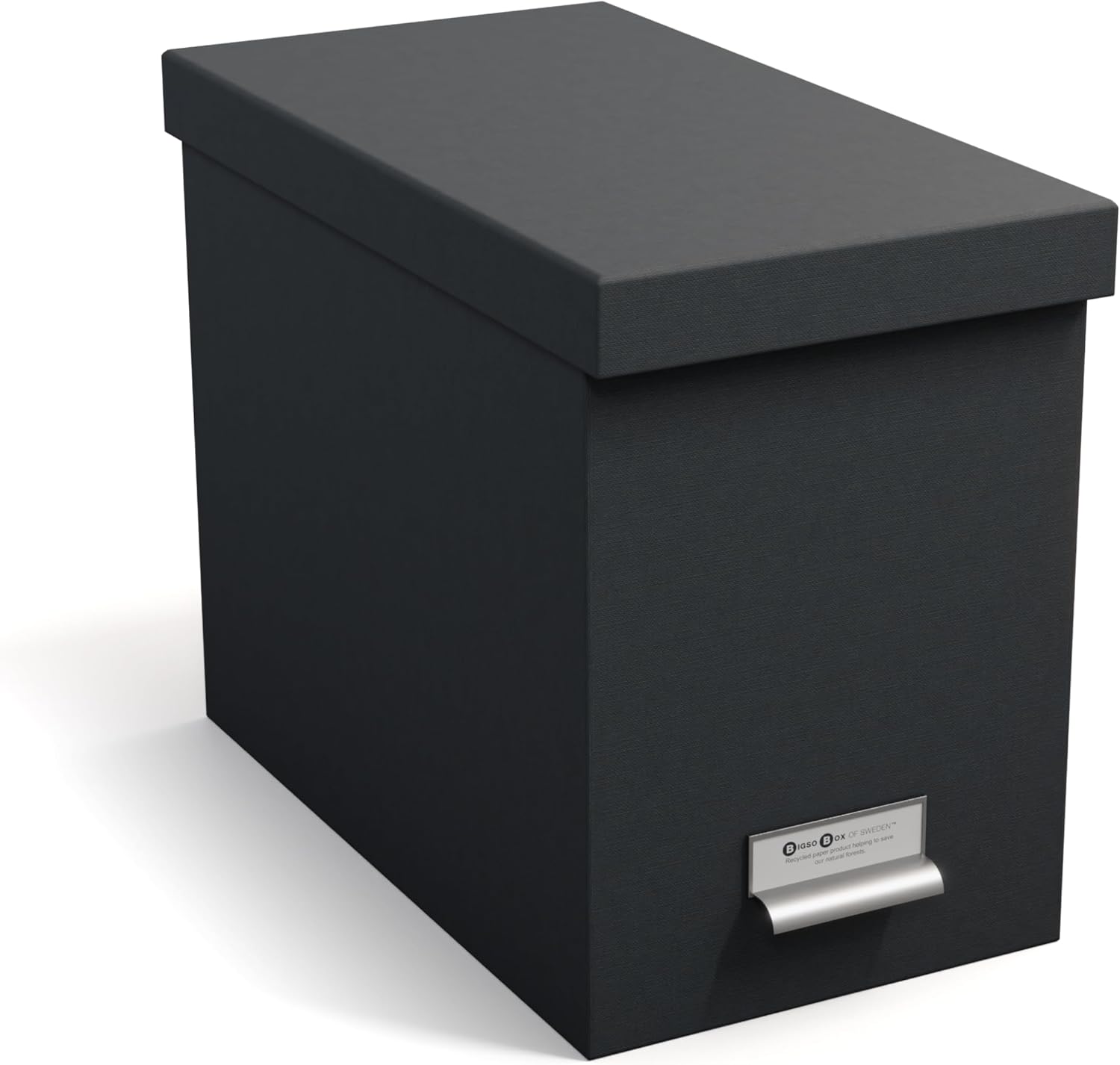 Bigso Box of Sweden File Organiser Storage Unit - Stylish Organiser Box Including 8 Hanging Files - Container for Folders Made of Fibreboard and Paper - Dark Grey