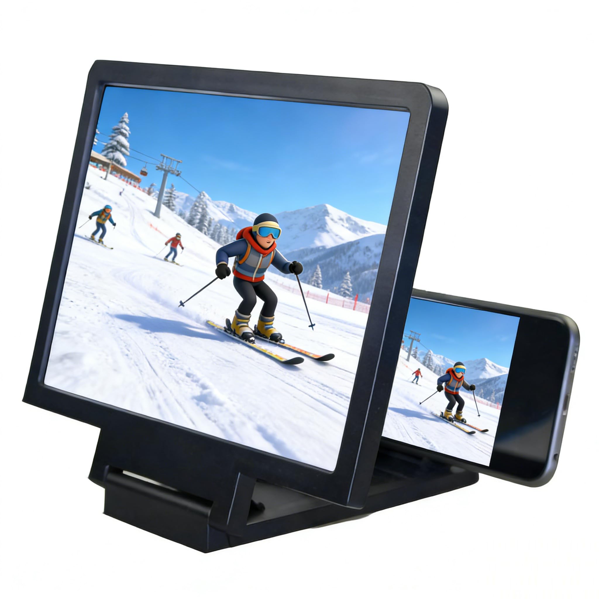Amplificateur d'écran 3D pour smartphone avec support pliant en cuir noir