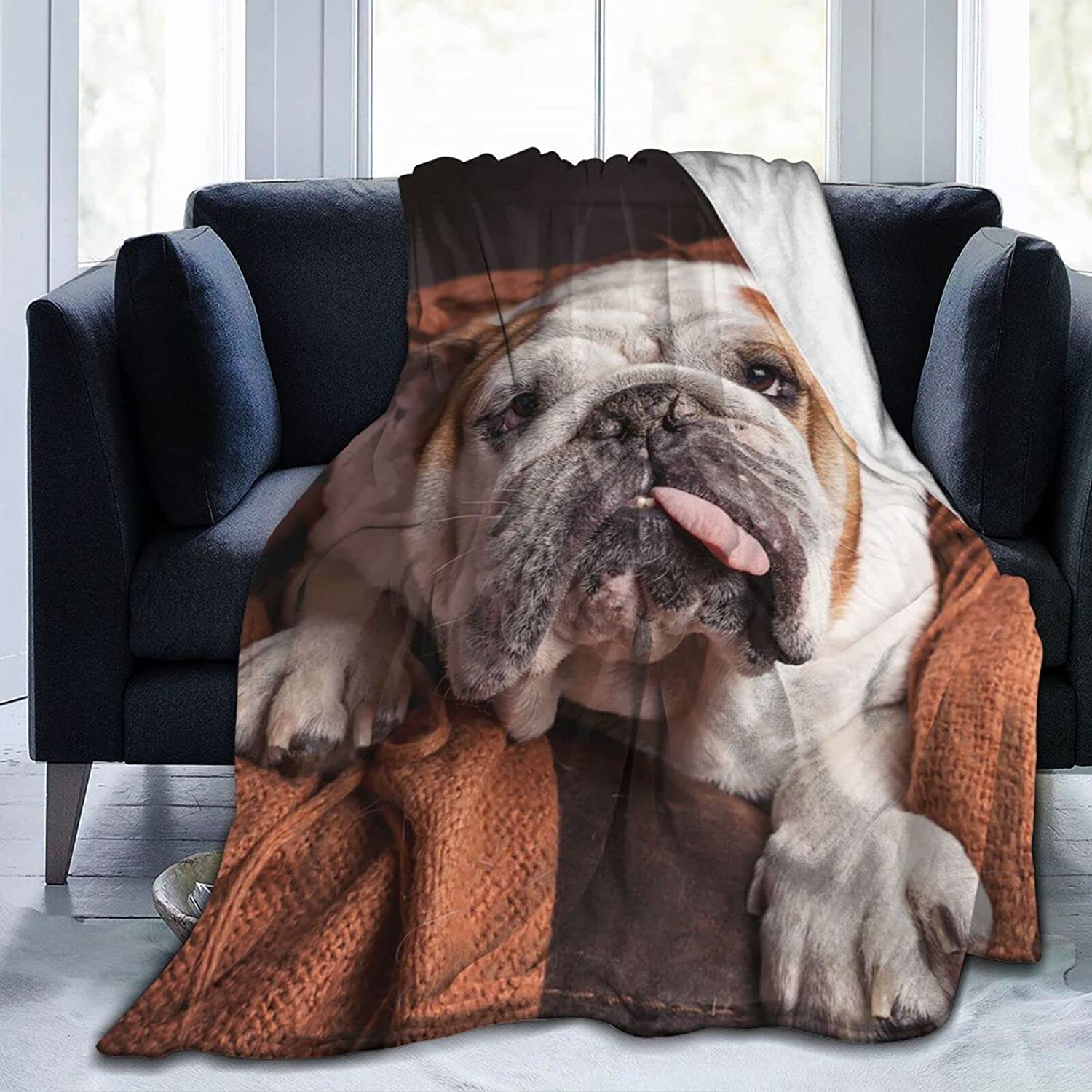 Flannel Throw Blanket 50"x40" Soft Fluffy Fleece Blanket Throw English Bulldog Dog Brown Couch Warm and Cozy Cover Blanket Flannel Blanket Throw for Bed Couch Sofa Office Chairs, Bedroom 100x130cm