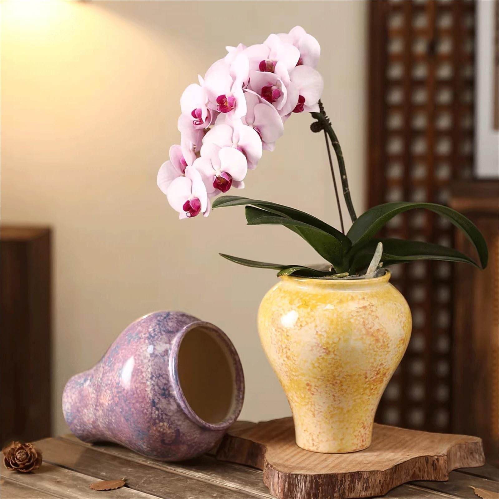 Doniczka Te ceramiczne doniczki w stylu vintage są idealne do uprawy storczyków Phalaenopsis i innych roślin Doniczka ogrodowa(Purple)