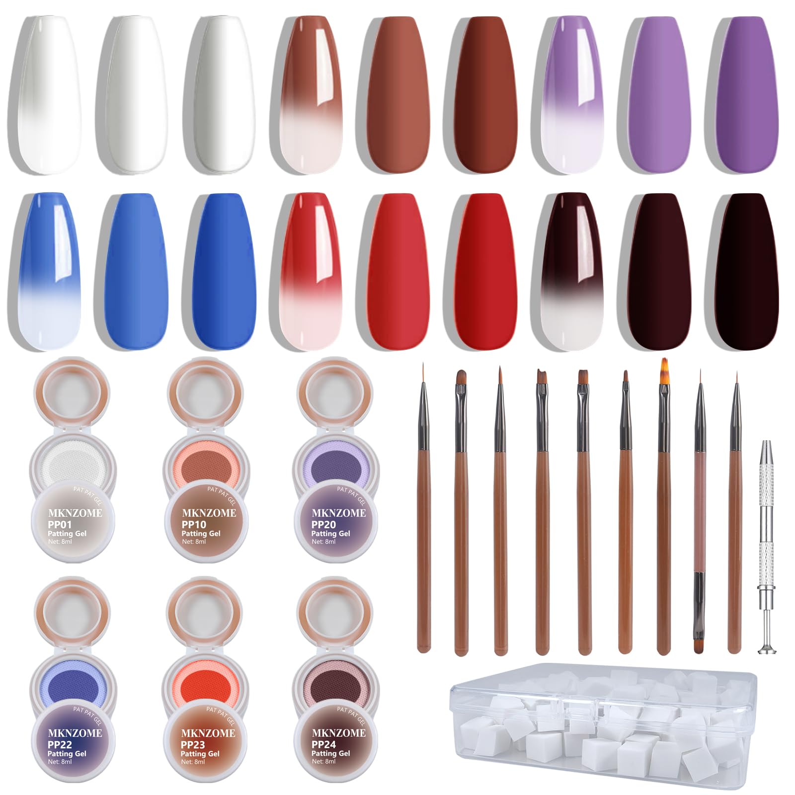 Juego de esmaltes de uñas de gel sólido de 6 colores, Solido para uñas con bolígrafo de agarre, 100 mini esponjas suaves, gel de a