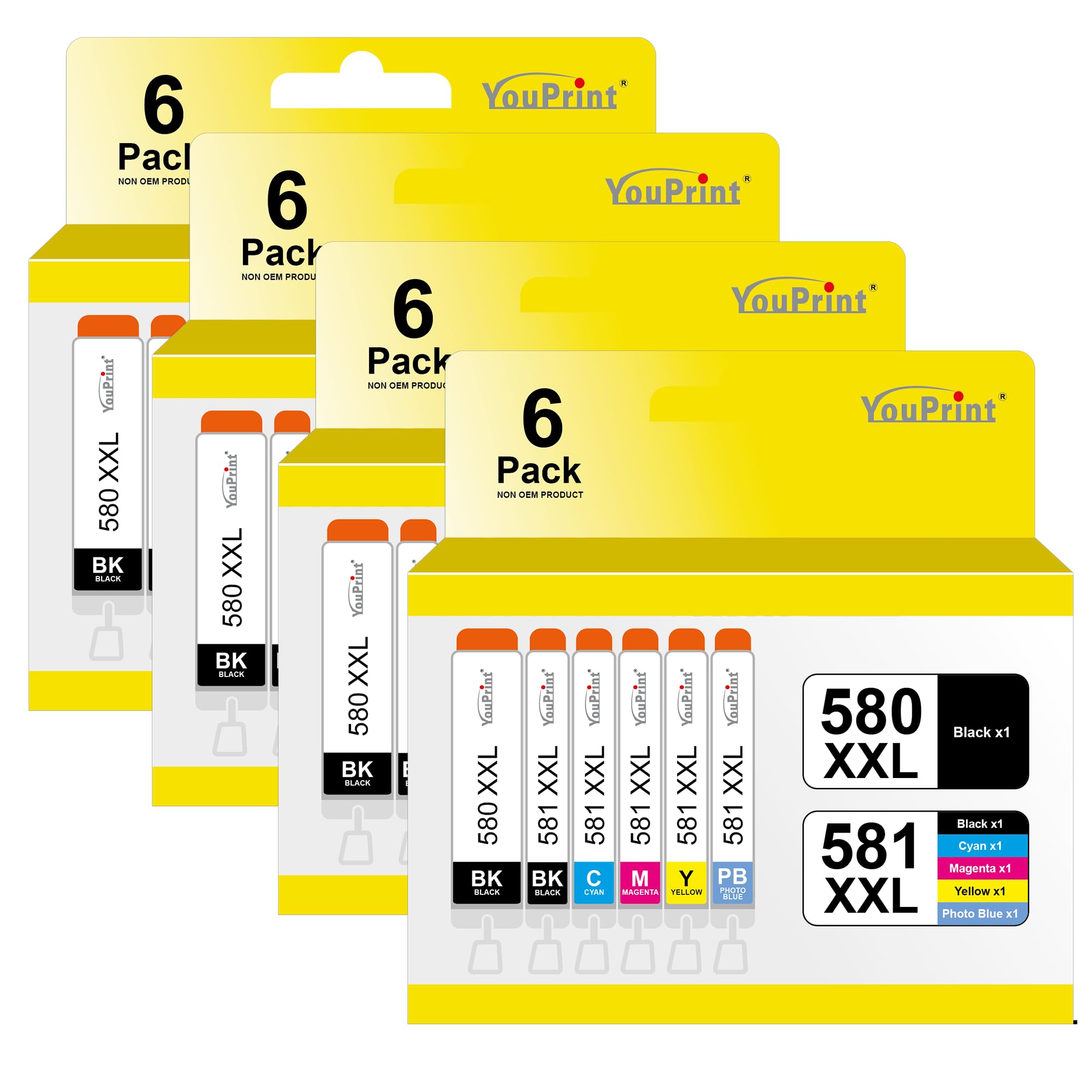 24 YouPrint Druckerpatronen für Canon PGI-580 CLI-581 XXL incl. Photo-Blau passend für die Drucker Canon Pixma TS8150, TS8250, TS8350(a), TS8351(a), TS8352(a), TS9150 Multipack Canon 580 581