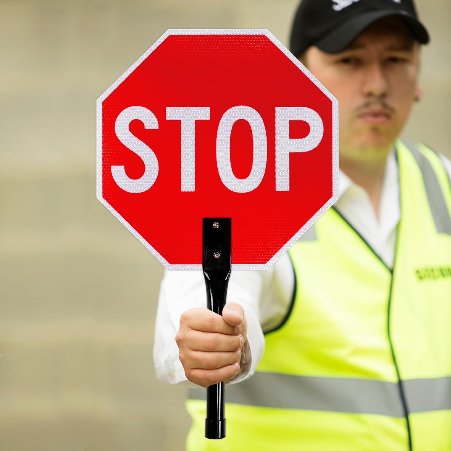 T&R (2 Pack) Stop Slow Sign with Handle, 13 x 13 Inches Double Sided Stop/Slow Traffic Sign, Rust Free Aluminum Reflective, Weather Resistant, Waterproof, Fade Resistant, Easy to Mount. — Amazon image 6