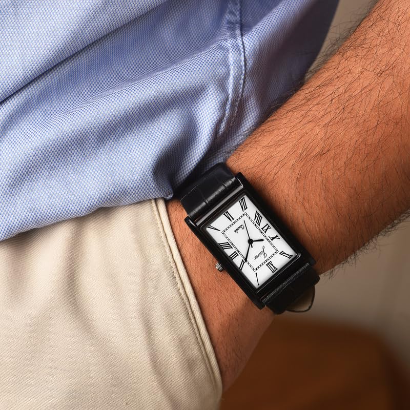 Image of jainx Executive Rectangular Shape Black Leather Strap Analog Wrist Watch for Men
