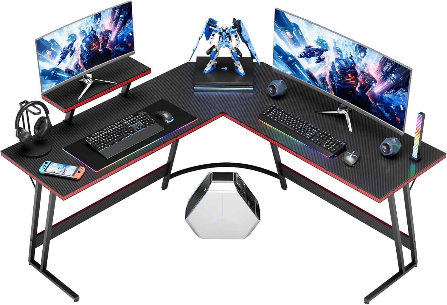 Homall L Shaped Gaming Desk Computer Corner Desk PC Gaming Desk Table with Large Monitor Riser Stand for Home Office Sturdy Writing Workstation (Black