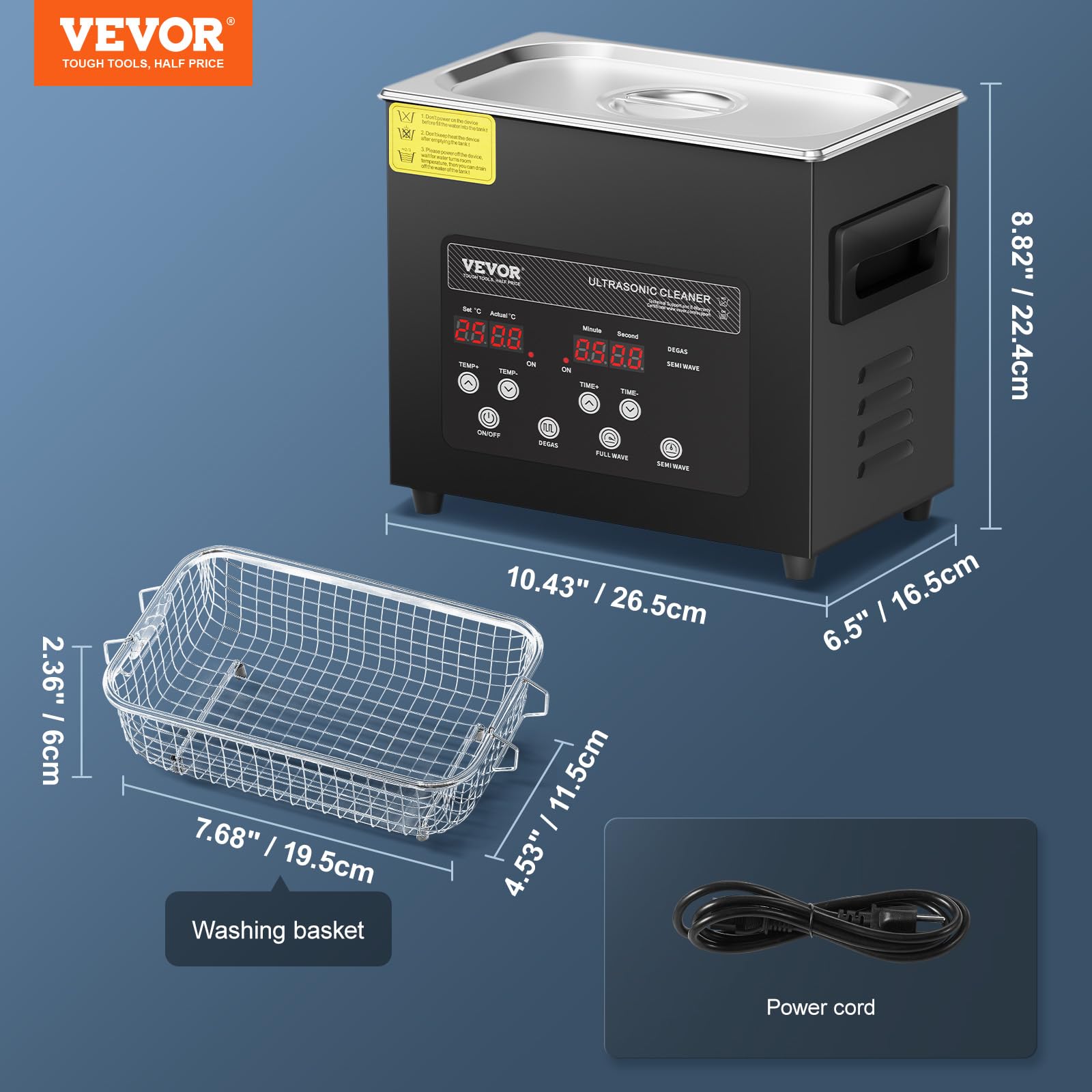 VEVOR Limpiador Ultrasónico 3 L Limpiador Ultrasónico Digital 120 W con Desgasificación Mejorada y Modo Suave Limpiador Ultrasónico Industrial 40 kHz con Temporizador y Calentador para Joyería