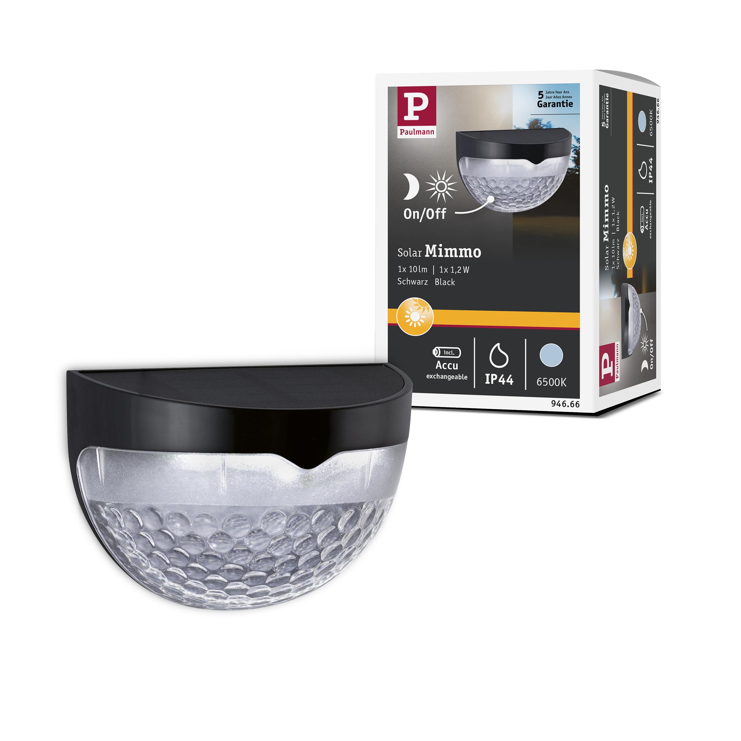 Paulmann 94666 LED Solar Wegeleuchte Mimmo – rund, IP44, Schwarz, Solarbetrieb