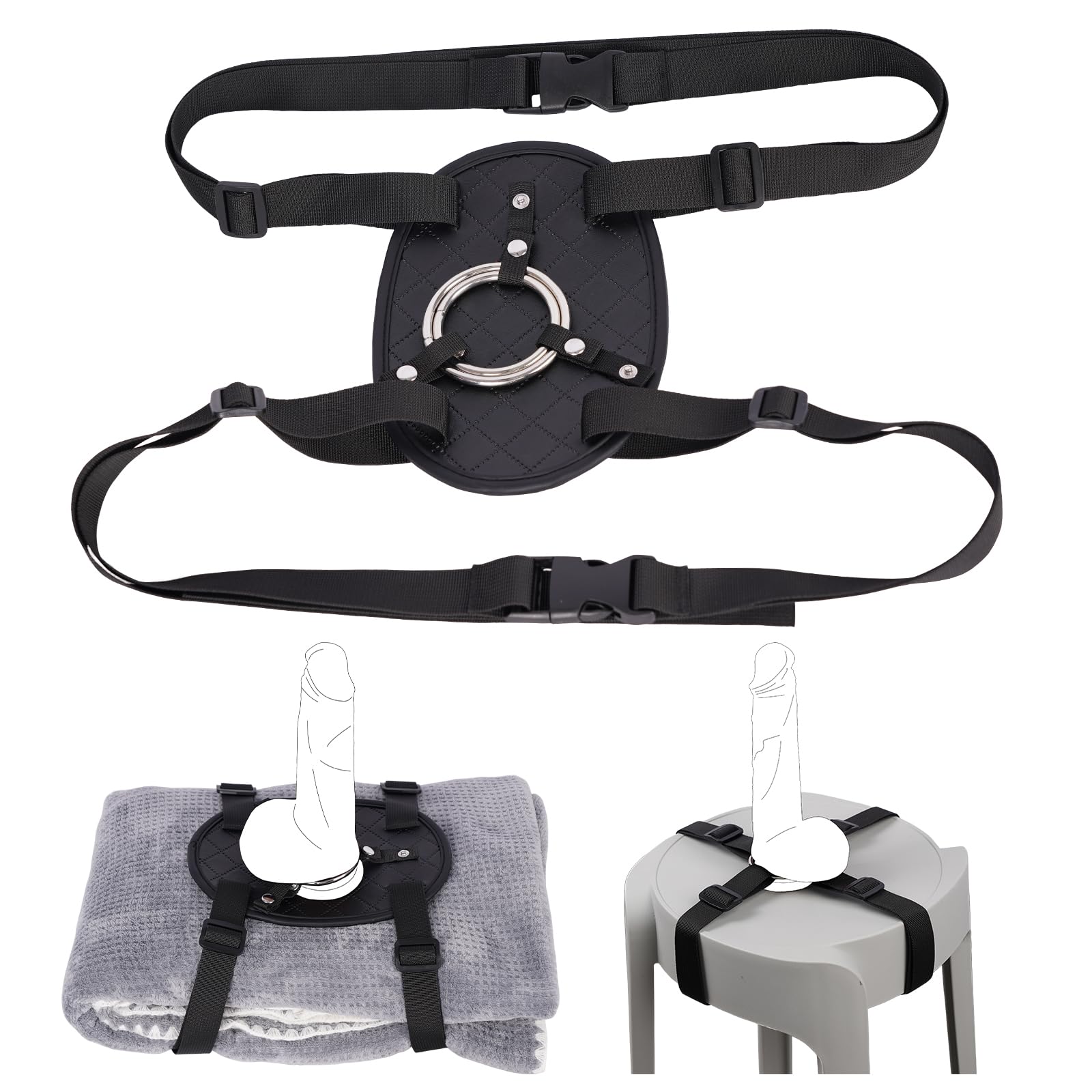 Suction Cup Dildo Mount, Fantasy Dildo Holder Saddle Machine, Strap on Pillow Towel Chair Bench Furniture Thigh, Fits Small&Big Dildos, BDSM Straps Harness Accessory for Adult Solo Sex Toys: Black