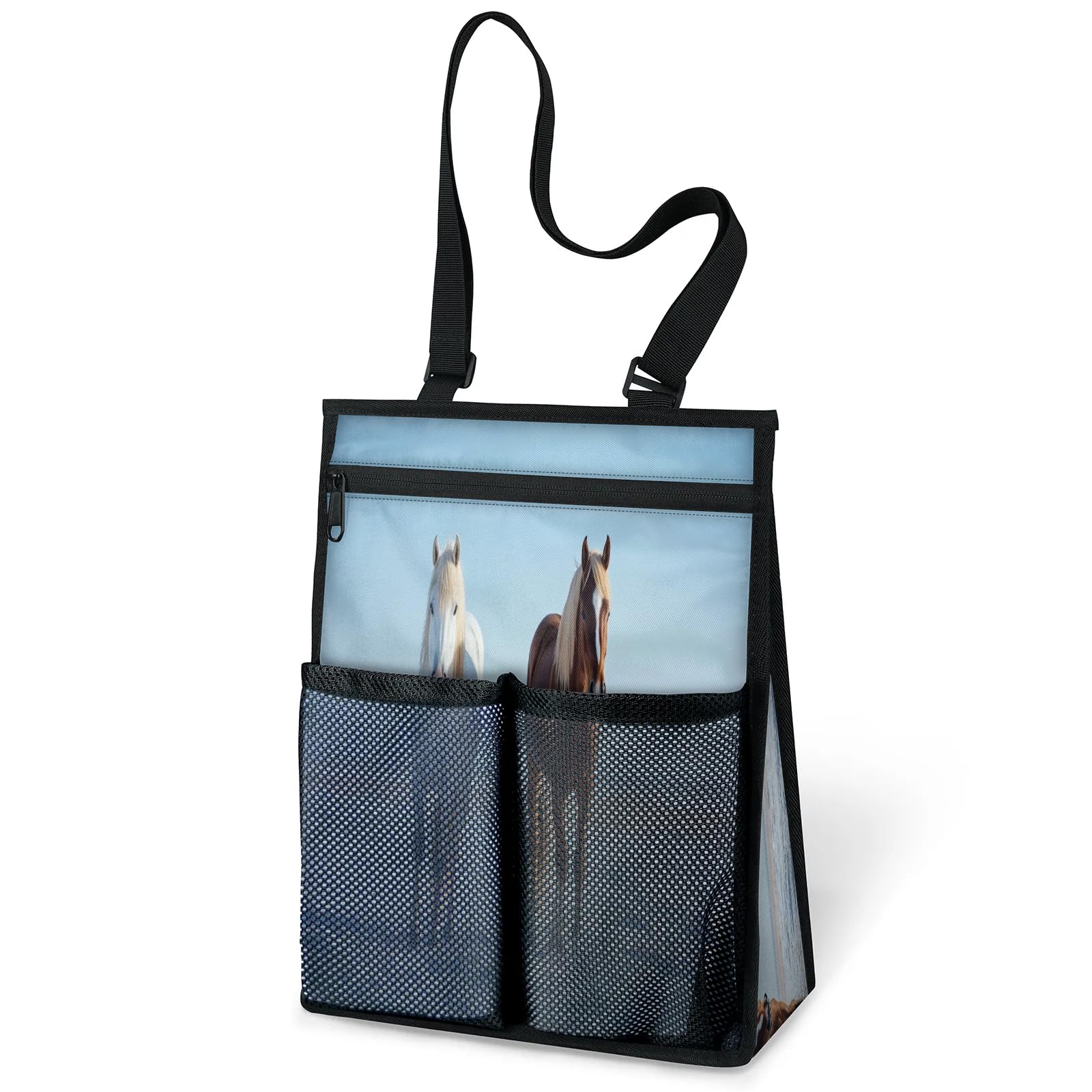 Ourtheme Winter Horses Portable Shower Bag for Travel Gym Camp Beach Tote Shower Caddy Bags Hanging Toiletry Organizer