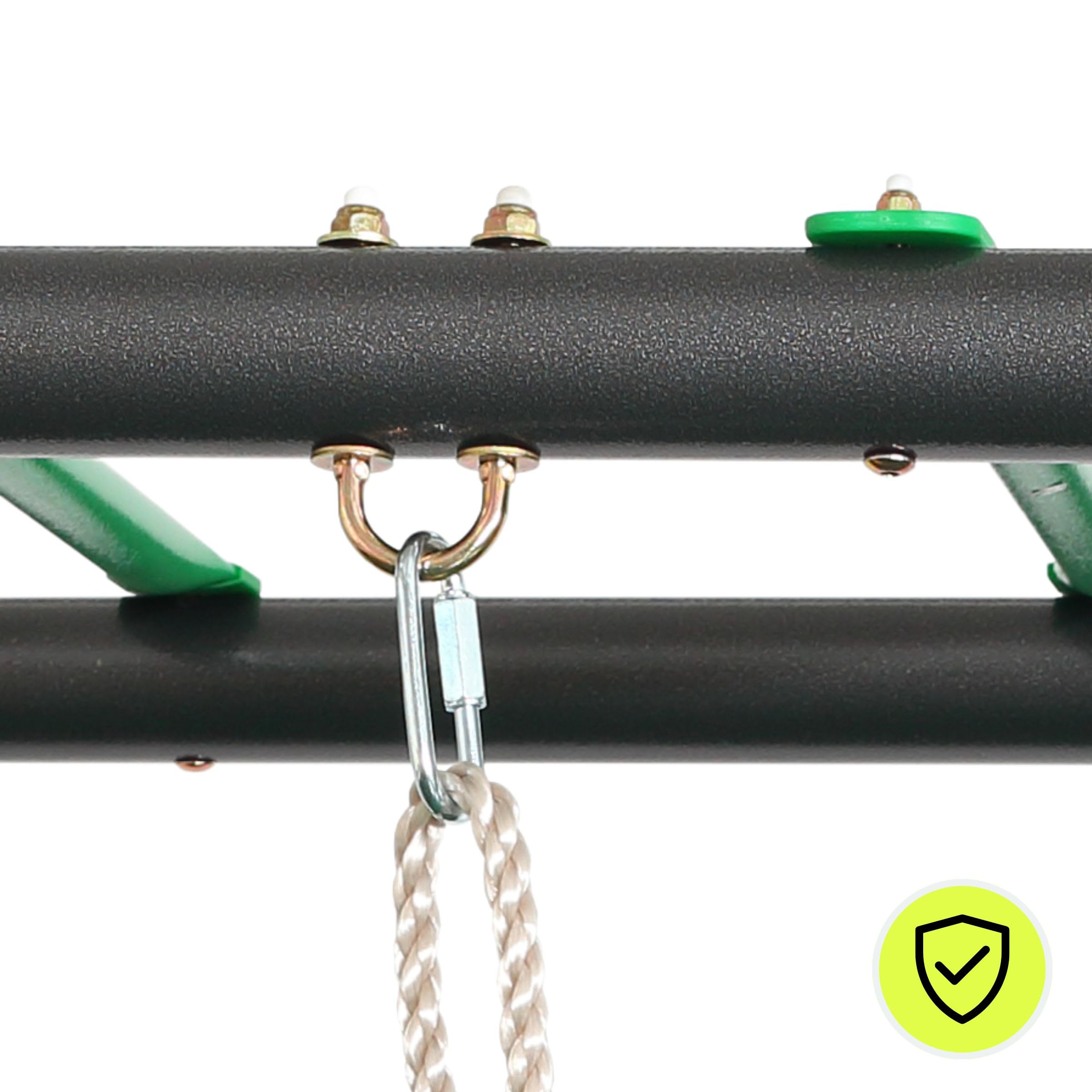 HyperMotion Gartenschaukel-Set XXL: 2 Schaukelsitze, Kletterleiter und Turntrapez - Stabiler Stahlrahmen belastbar bis 150 kg - Outdoor-Spielgerät für den Garten