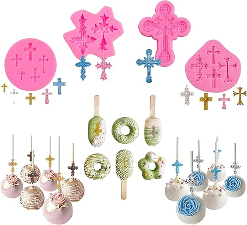 4 moldes de chocolate pequeños para decoración de pasteles de bautismo, molde de caramelo para tartas cruzadas, molde de arcilla polimérica de