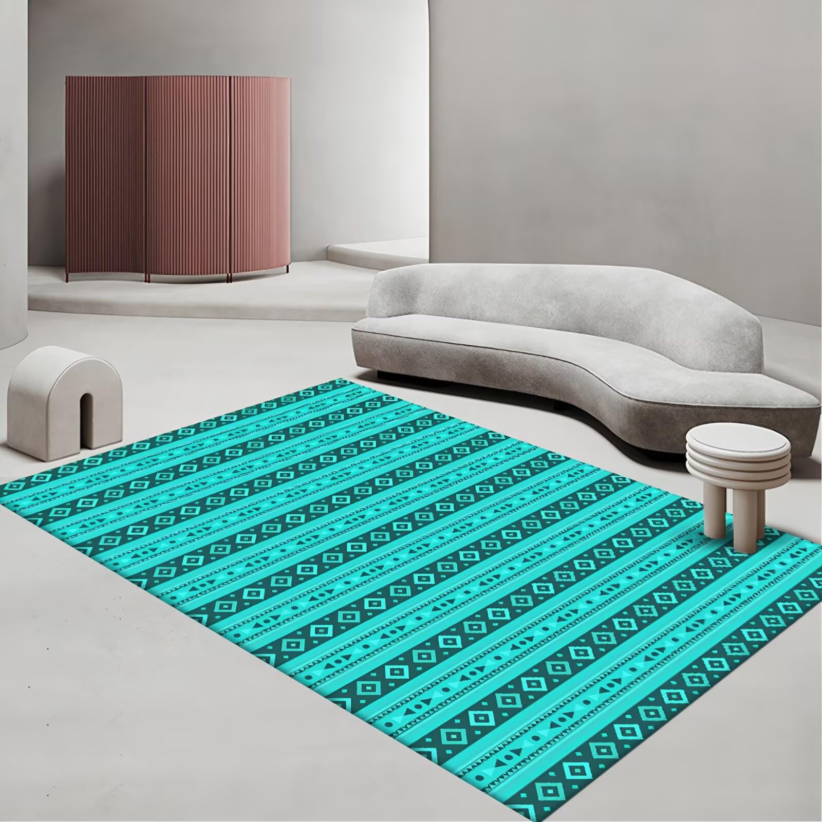 Alfombra azul de pelo corto 100x200cm con geometría moderna RUGMRZ