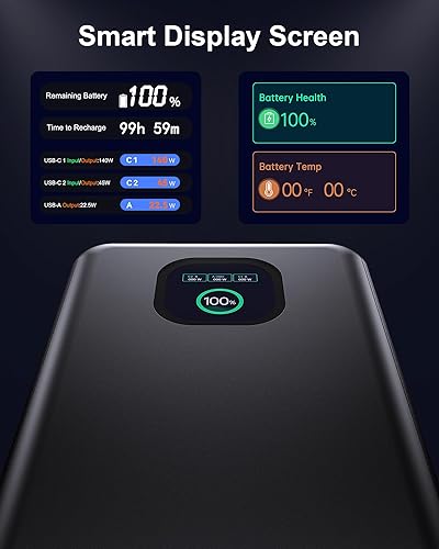 Miniatura 4 de Banco de energía de 140 W, cargador portátil para portátil de 25000 mAh con pantalla digital inteligente, batería de carga rápida PD3.1 para MacBook